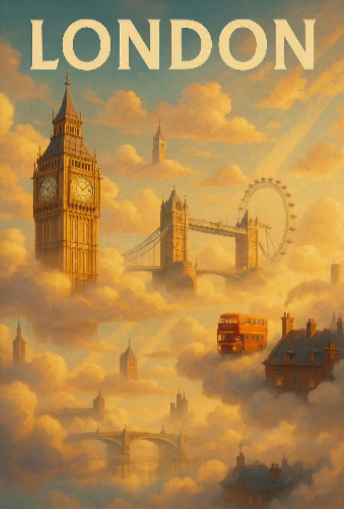 London Landmarks in Whimsical Style Travel Poster PosterGoat