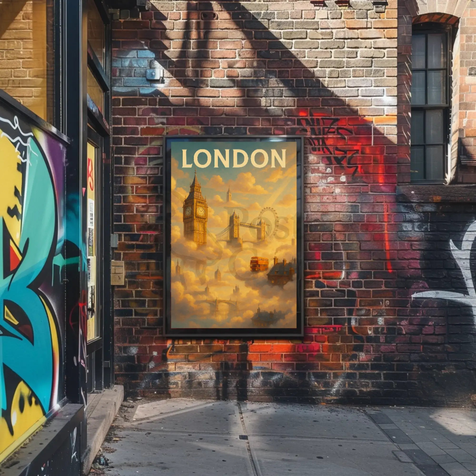 London Landmarks in Whimsical Style Travel Poster PosterGoat