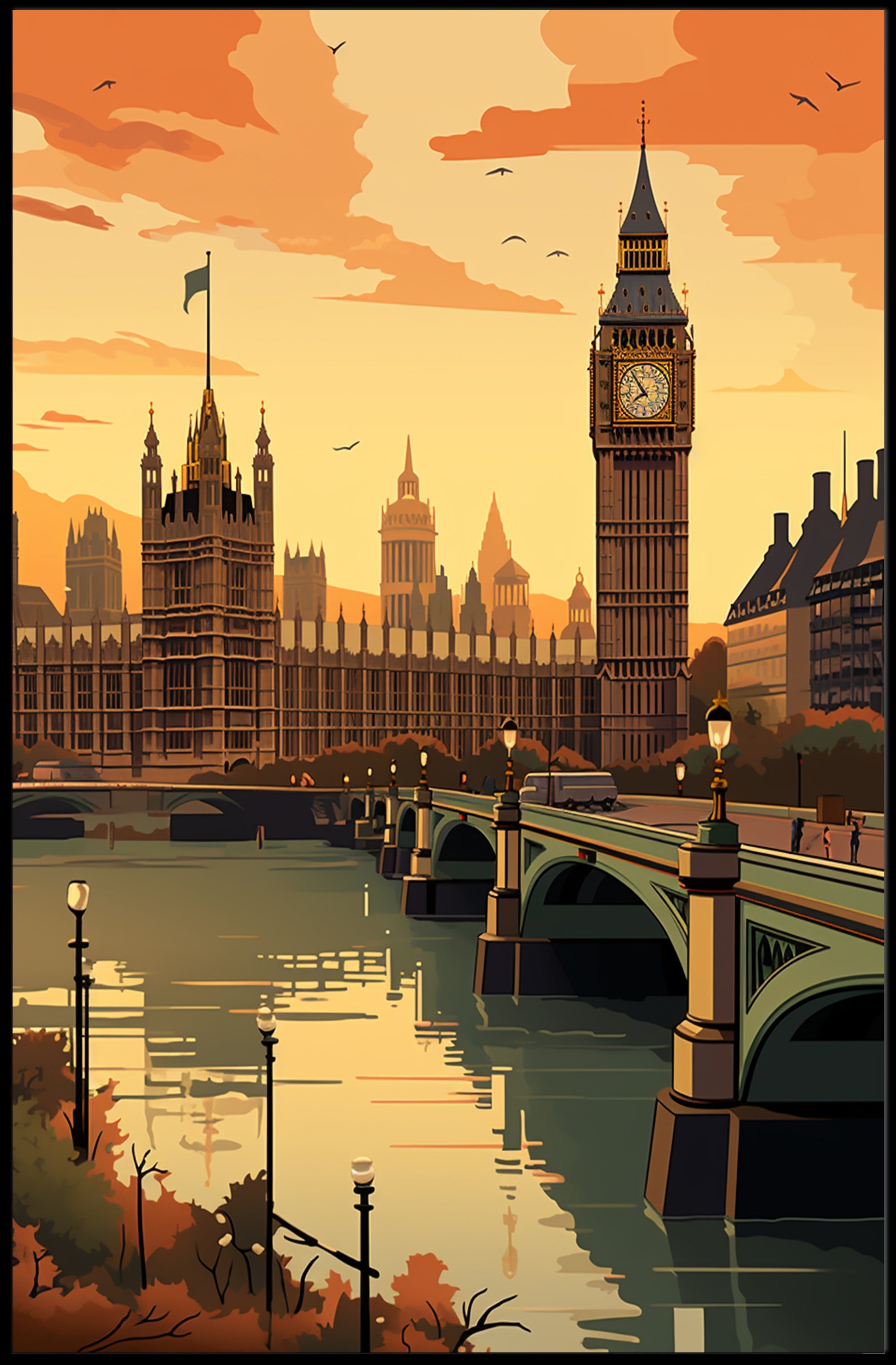 London Sunset Big Ben Urban Cityscape Poster PosterGoat