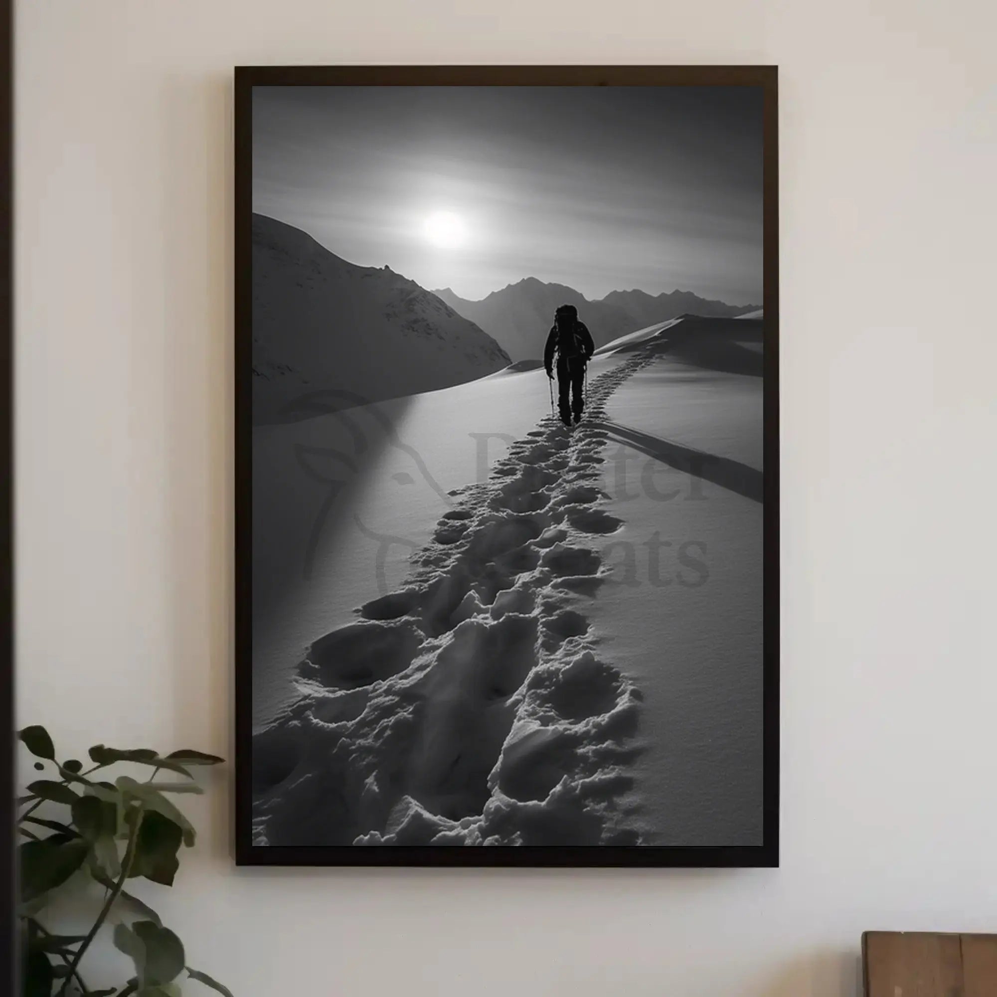 Lone Hiker in Snowy Mountains Travel Poster PosterGoat