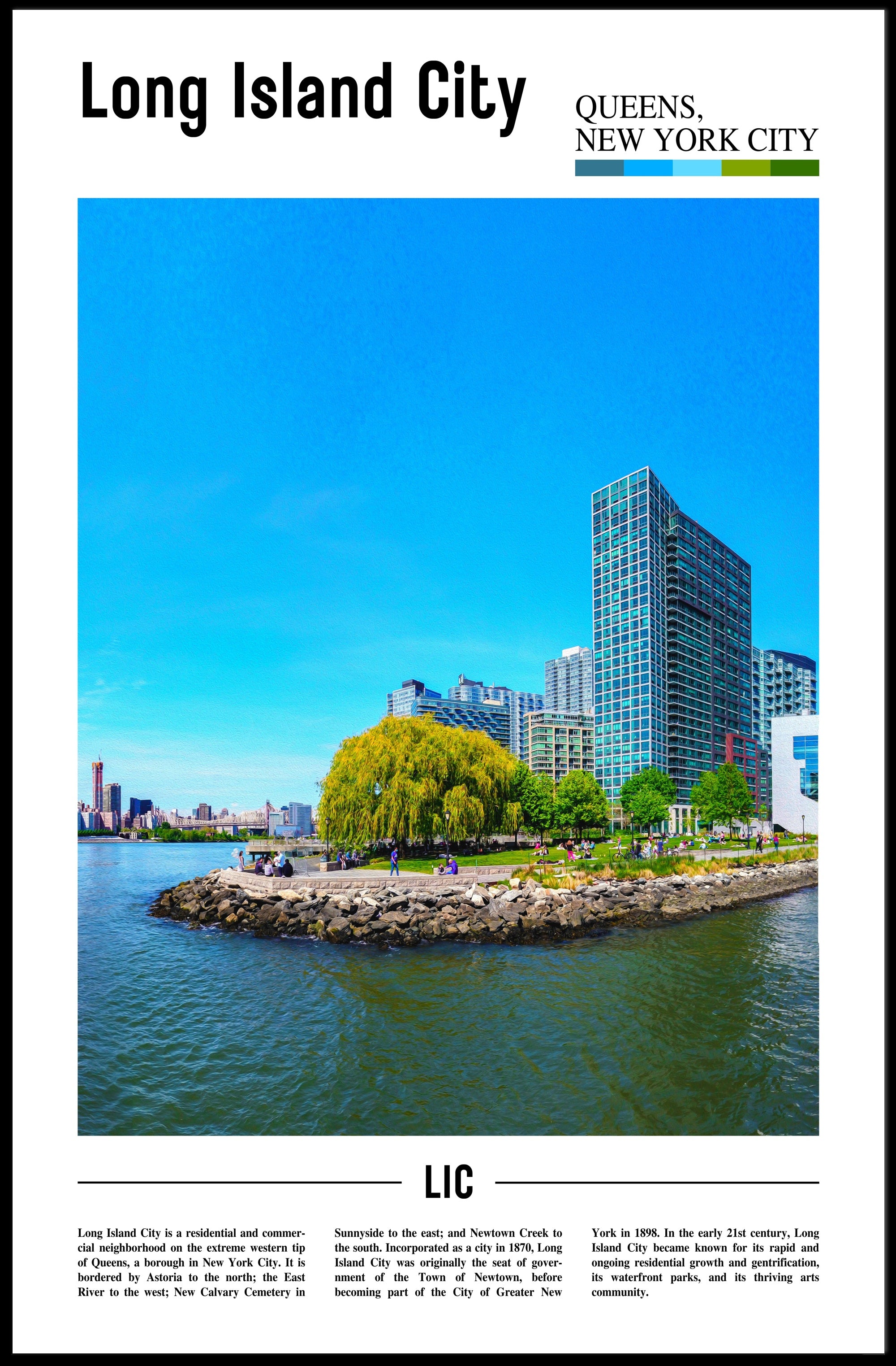 Long Island City Waterfront View Travel Poster PosterGoat