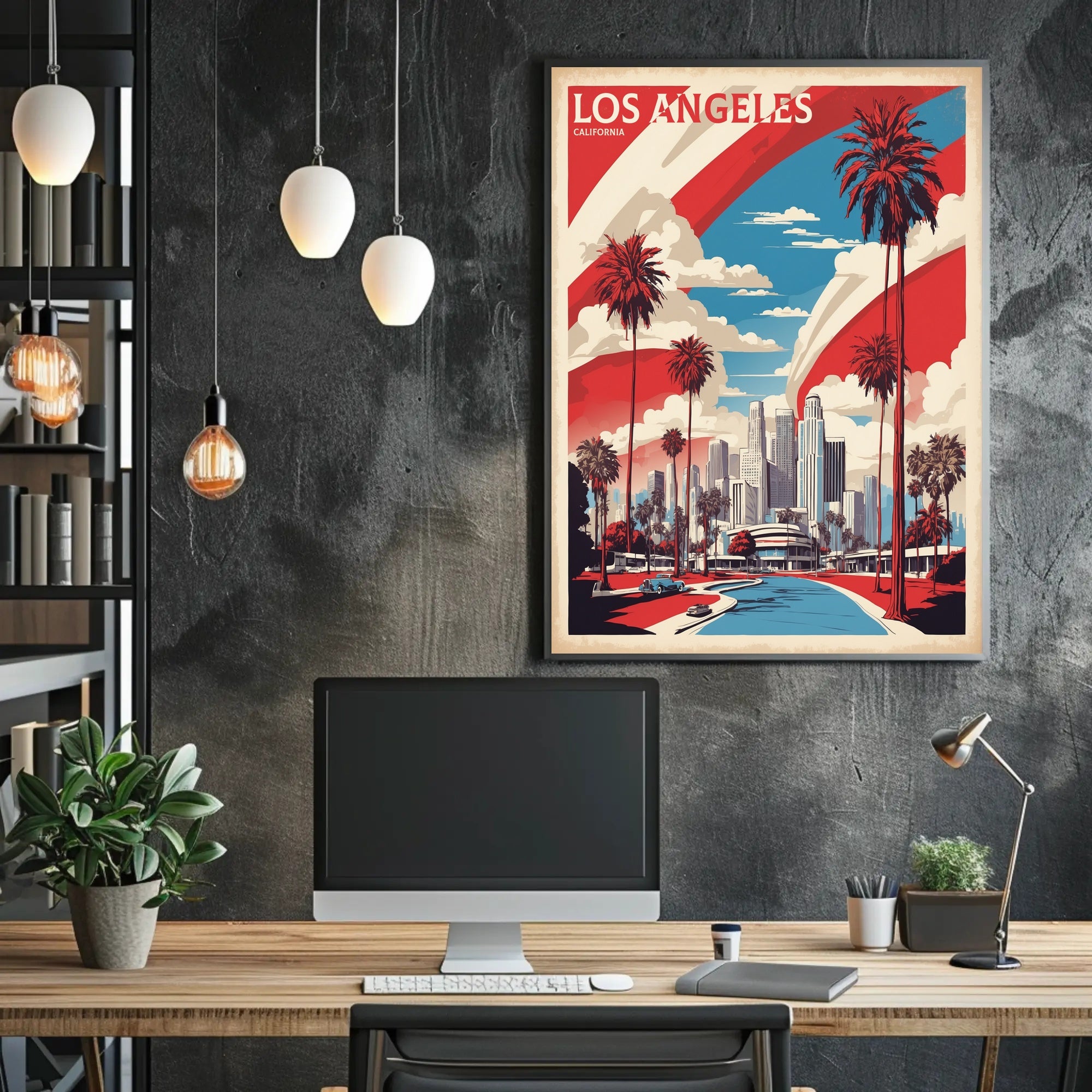 Los Angeles Retro-Modern Urban Cityscape Travel Poster PosterGoat