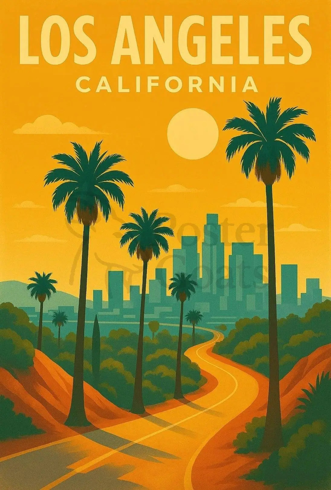Los Angeles Skyline Vintage Travel Poster PosterGoat