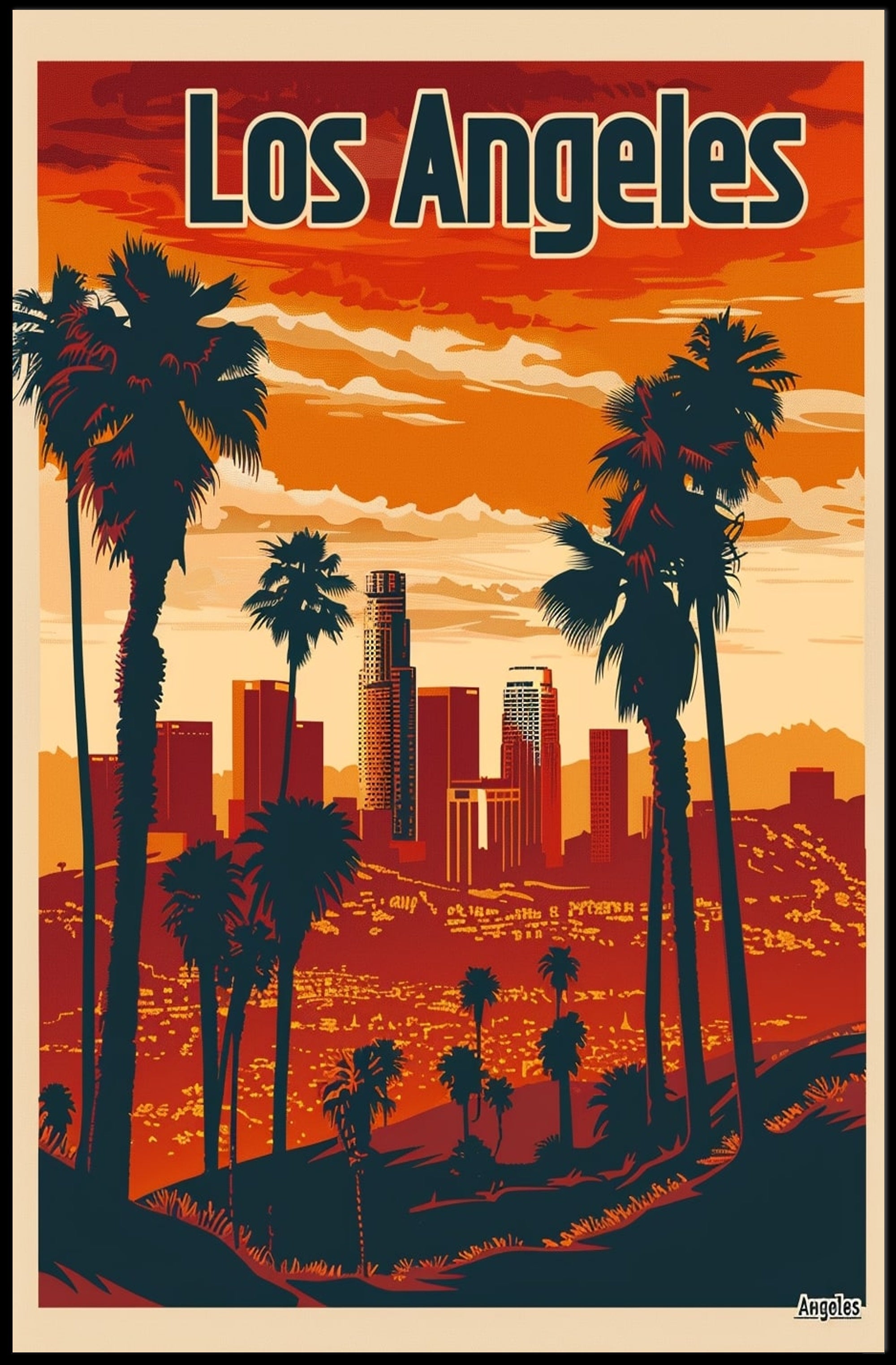 Los Angeles Skyline at Sunset Travel Poster PosterGoat