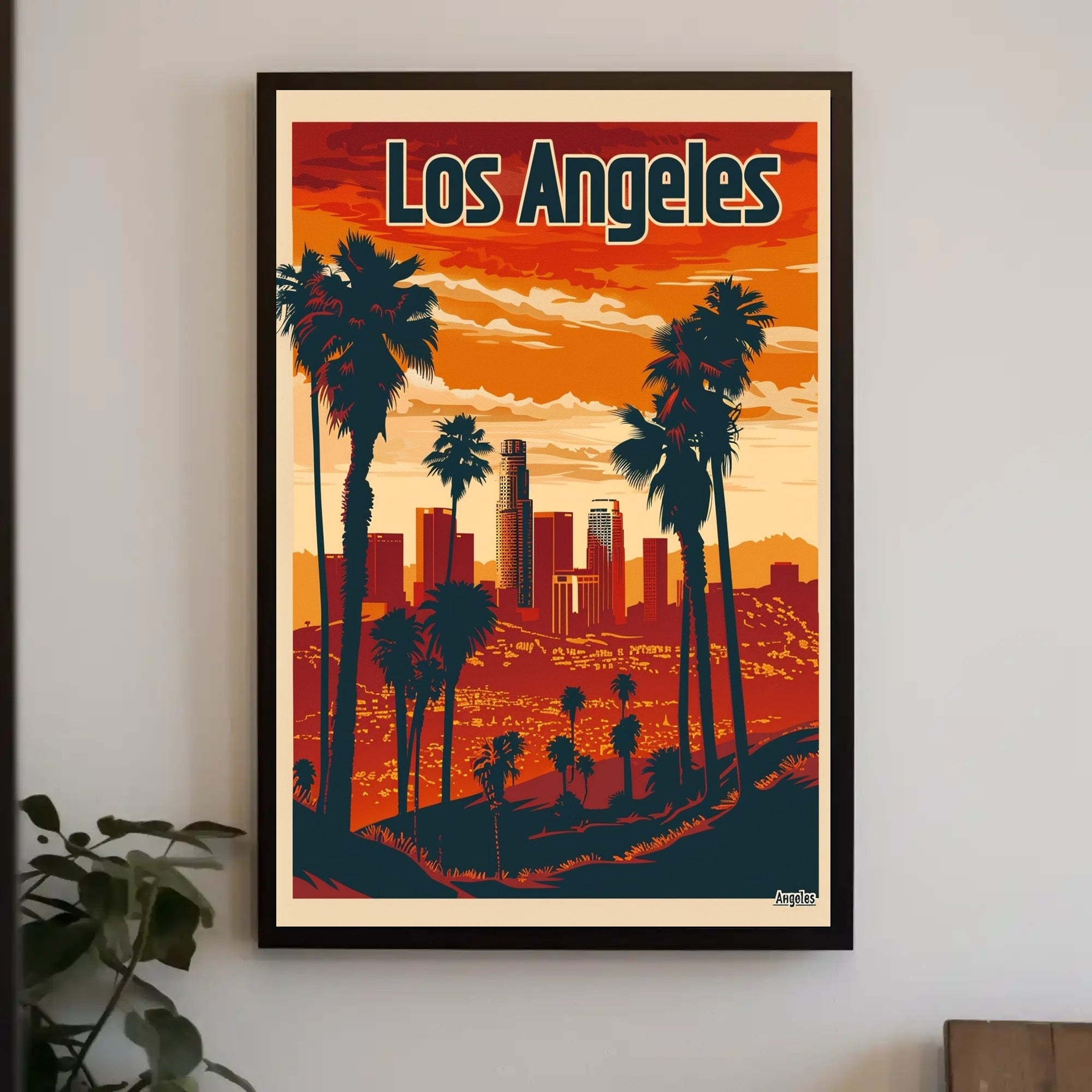 Los Angeles Skyline at Sunset Travel Poster PosterGoat