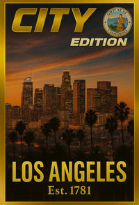 Los Angeles Sunset Cityscape Modern Travel Poster PosterGoat