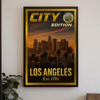 Los Angeles Sunset Cityscape Modern Travel Poster PosterGoat