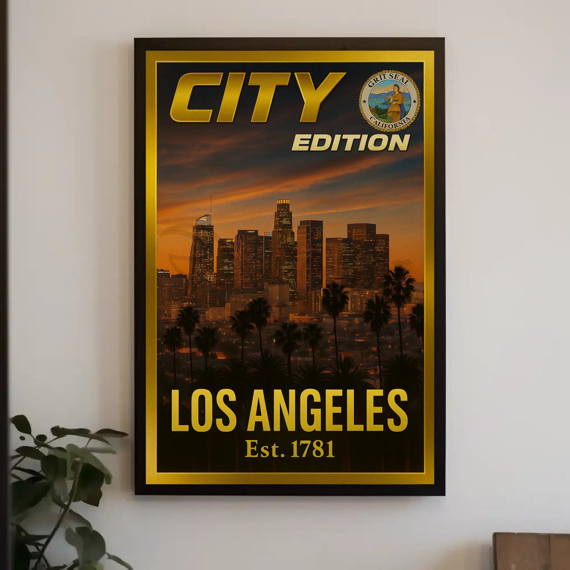 Los Angeles Sunset Cityscape Modern Travel Poster PosterGoat