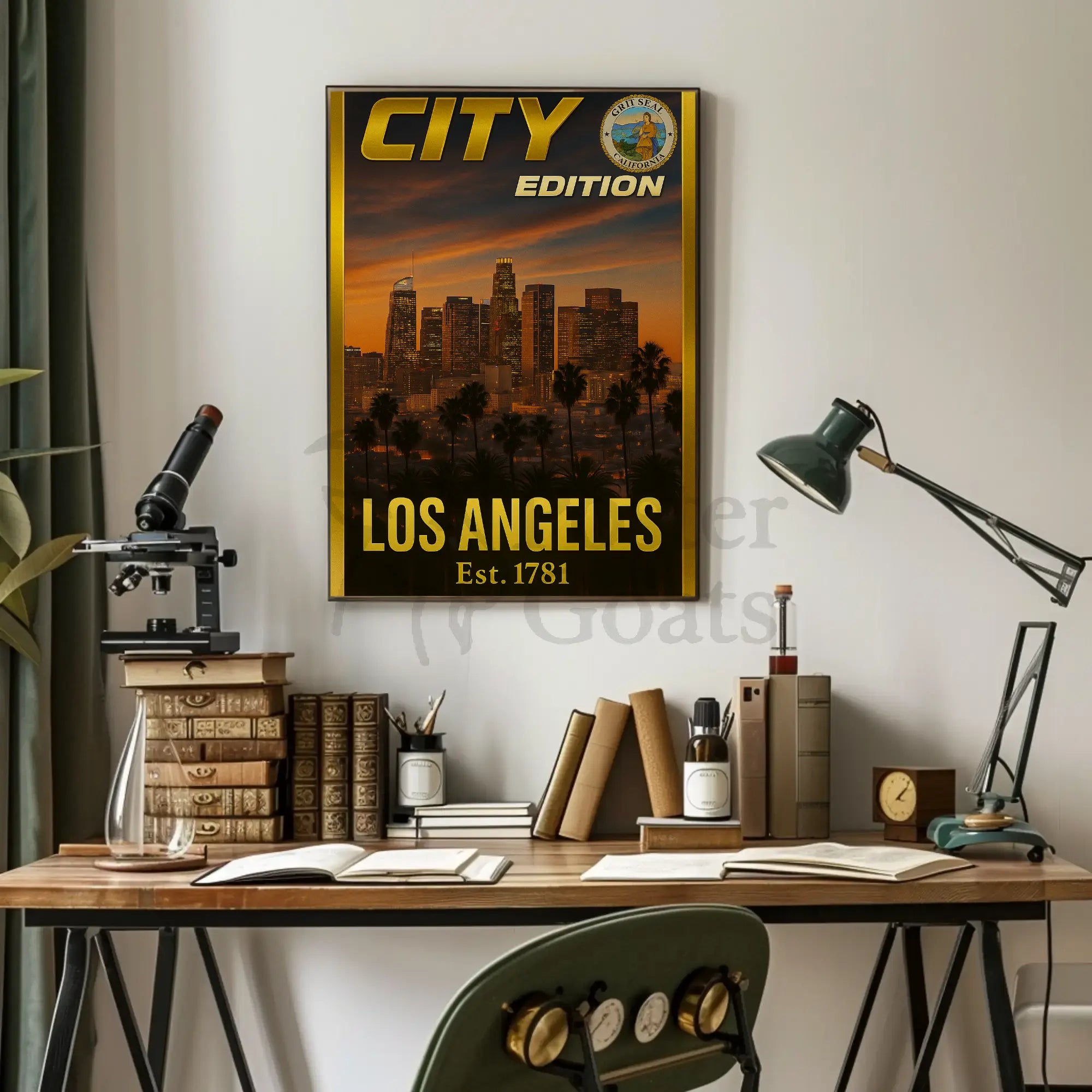 Los Angeles Sunset Cityscape Modern Travel Poster PosterGoat