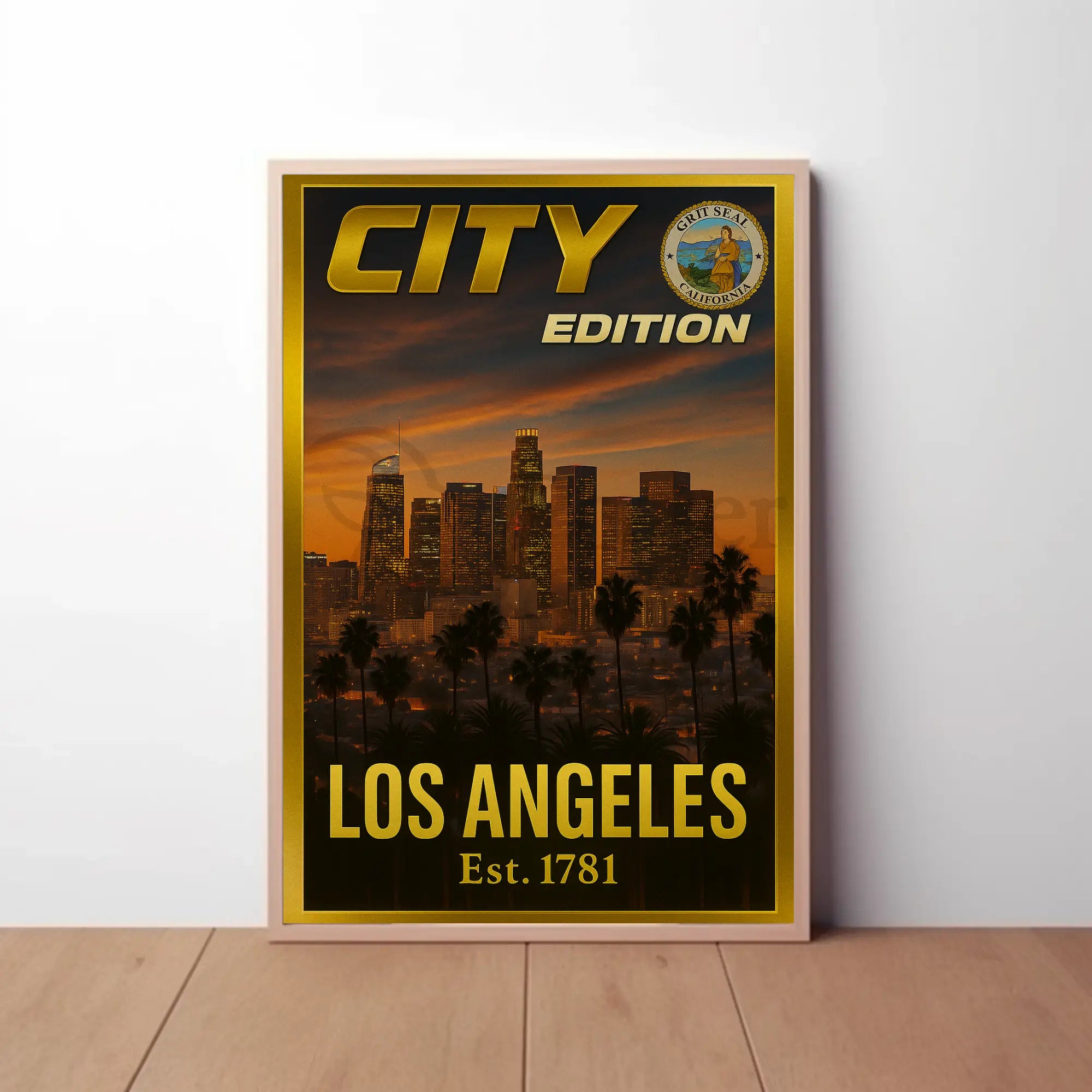 Los Angeles Sunset Cityscape Modern Travel Poster PosterGoat