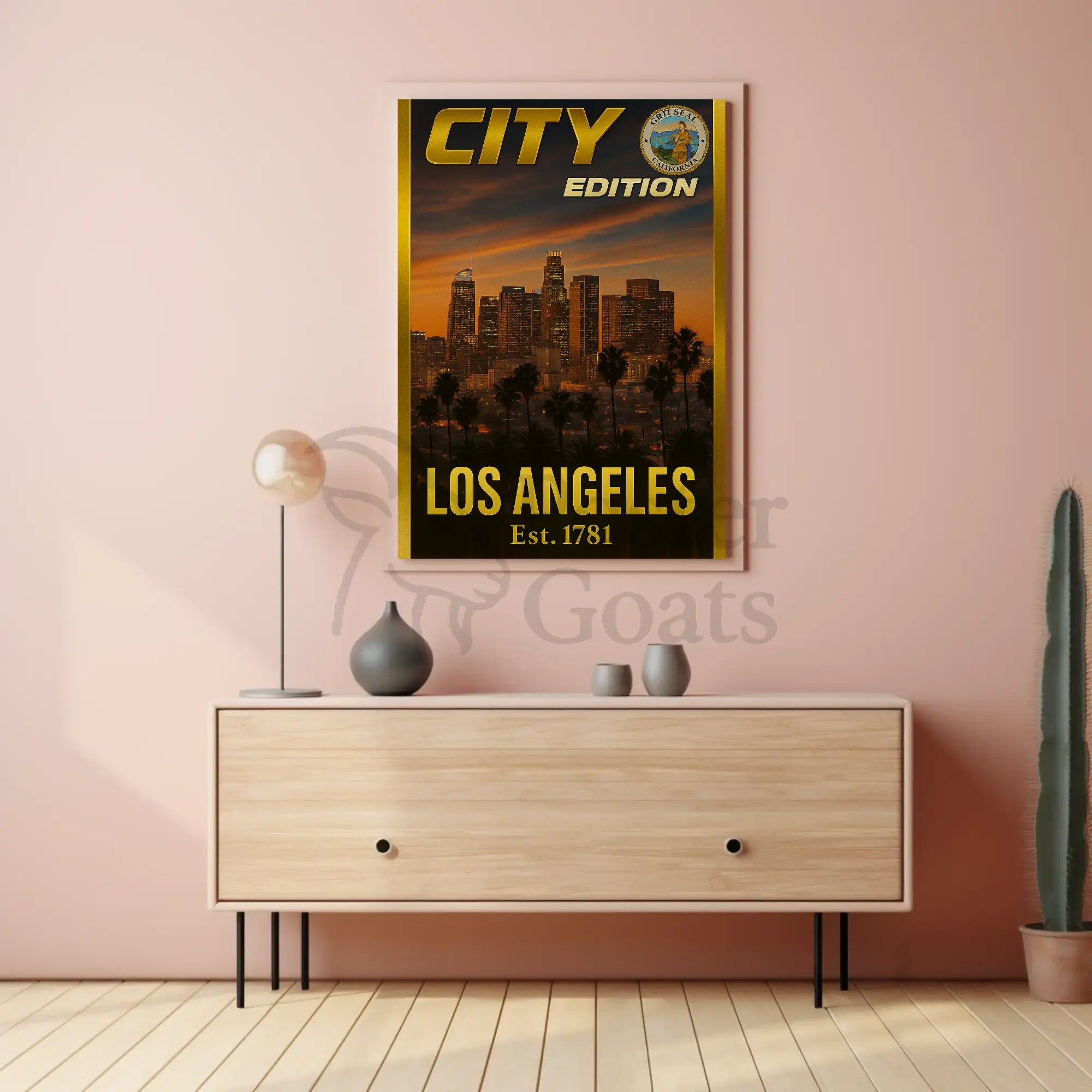 Los Angeles Sunset Cityscape Modern Travel Poster PosterGoat