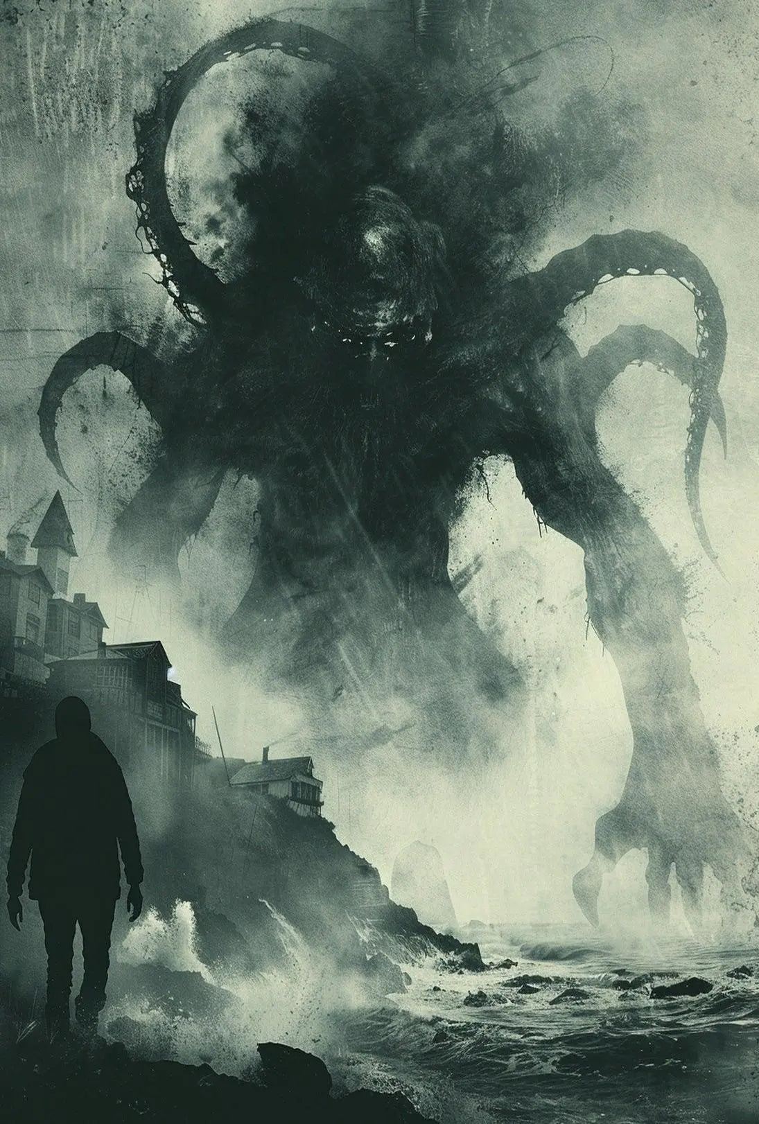 Lovecraftian Horror Coastal Scene Art Poster PosterGoat