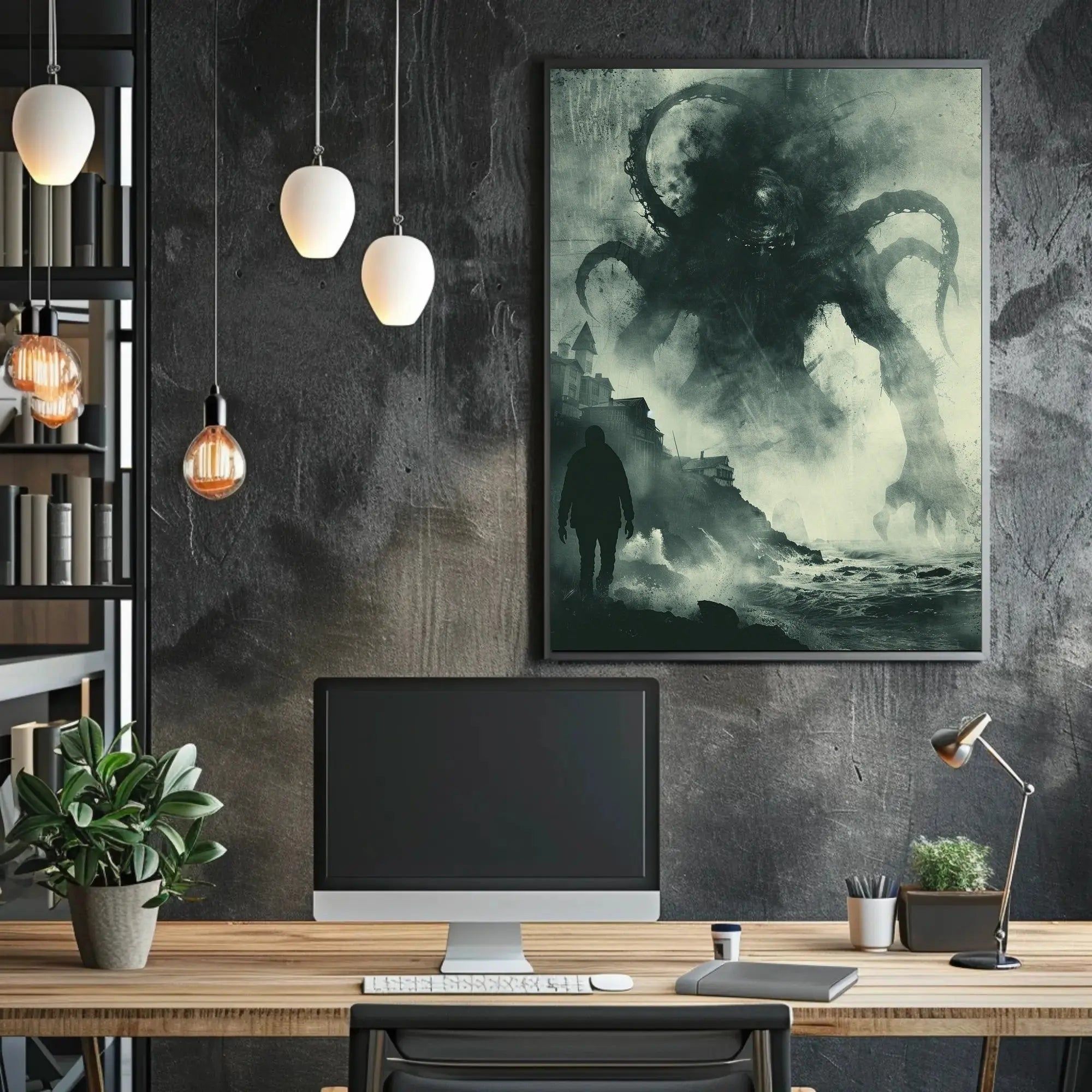 Lovecraftian Horror Coastal Scene Art Poster PosterGoat