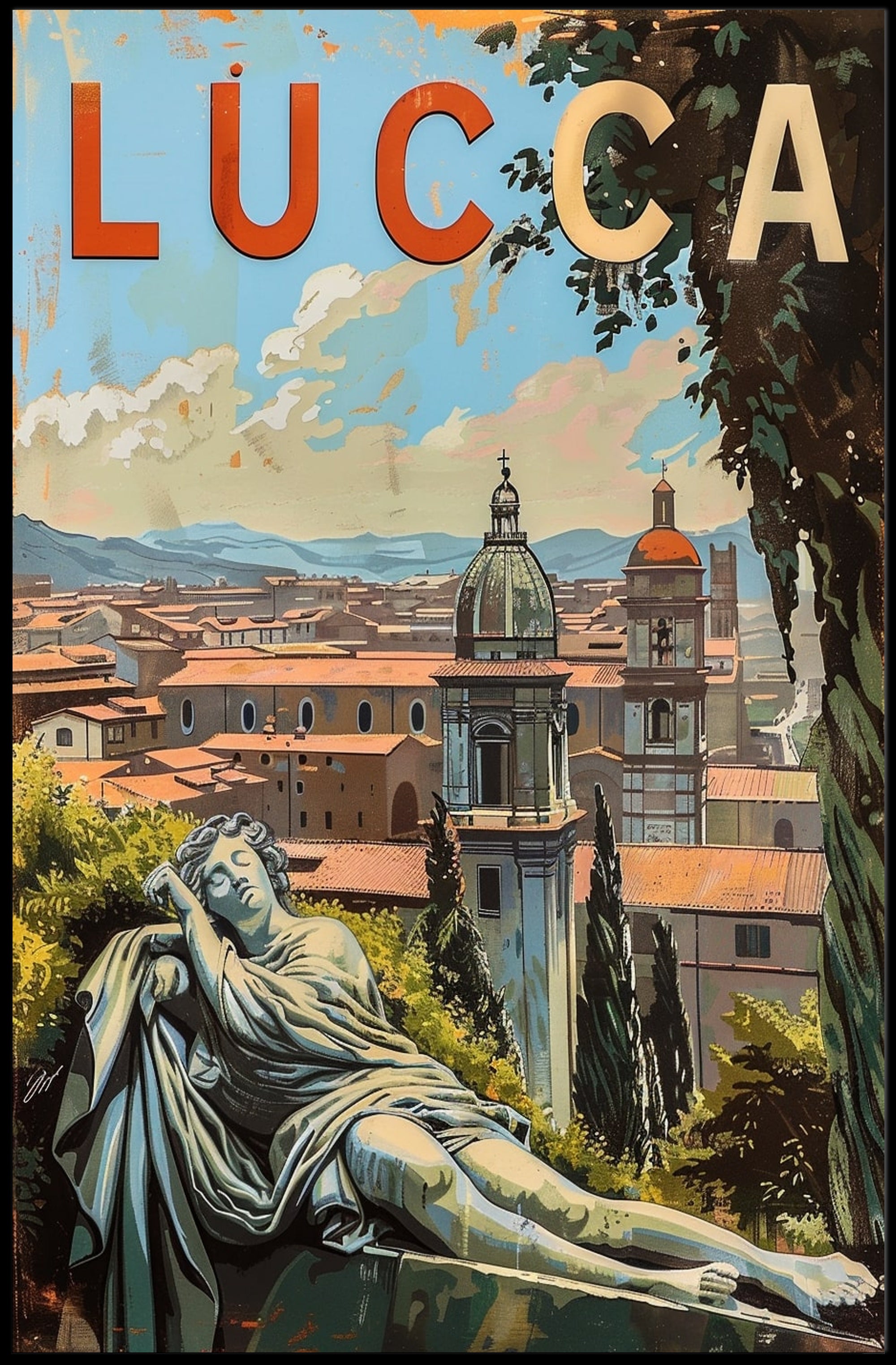 Lucca Travel Poster - Vintage Italian Cityscape Art Print PosterGoat