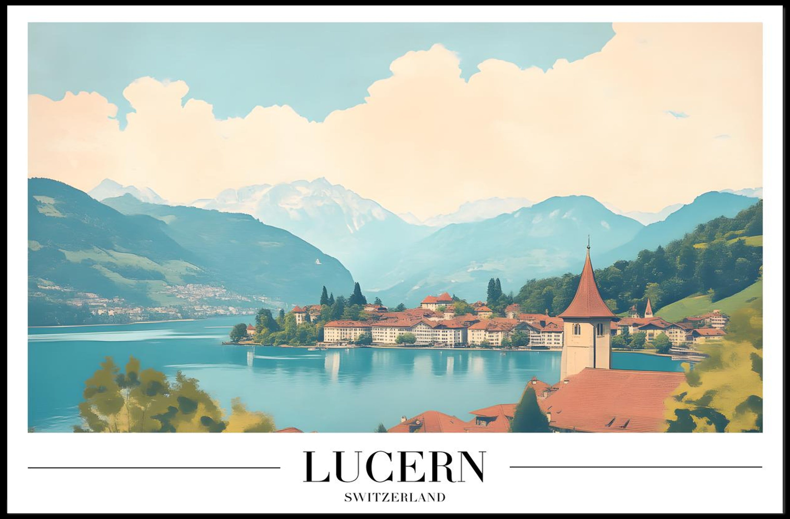 Lucerne Switzerland Scenic Lakeside Vintage Travel Poster PosterGoat