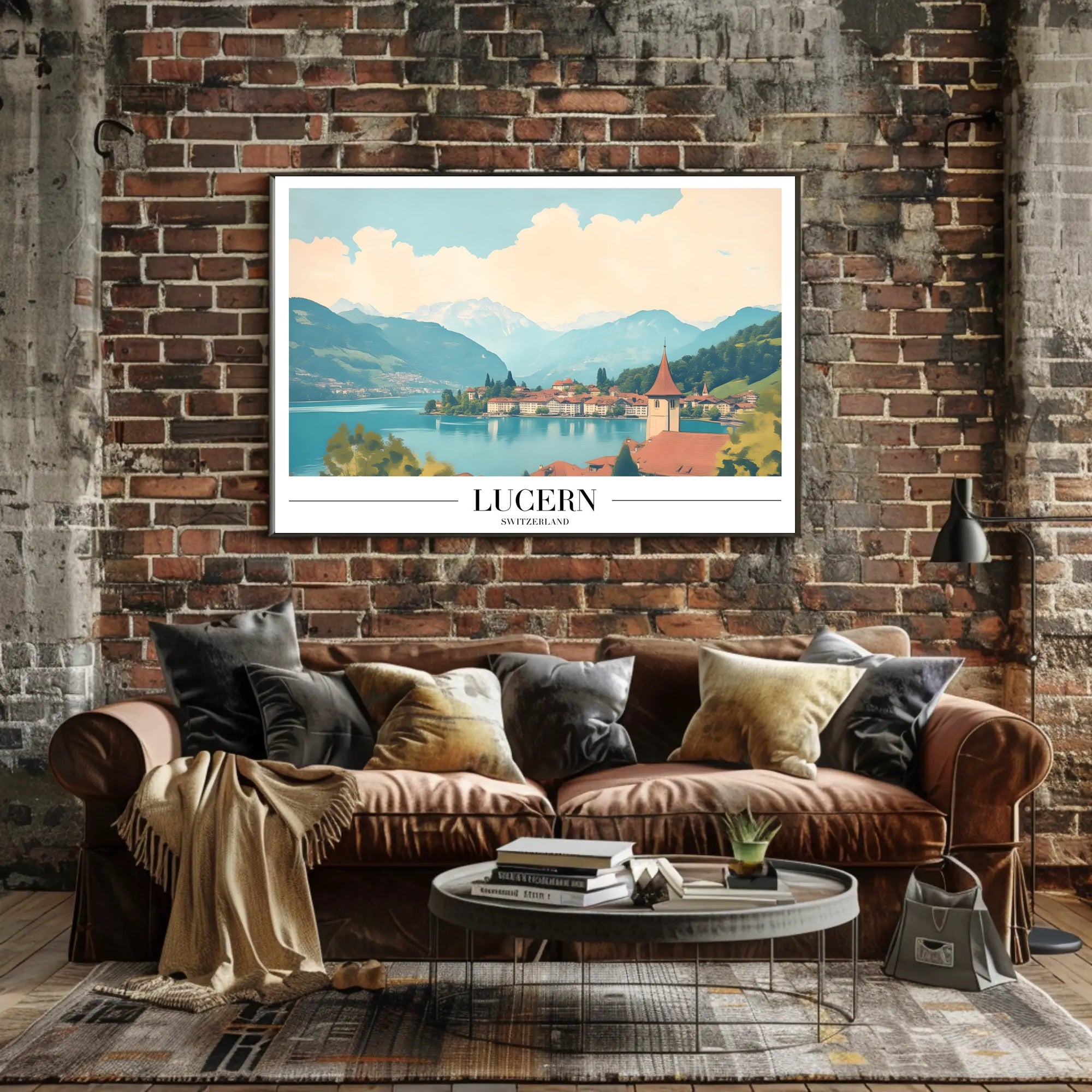Lucerne Switzerland Scenic Lakeside Vintage Travel Poster PosterGoat