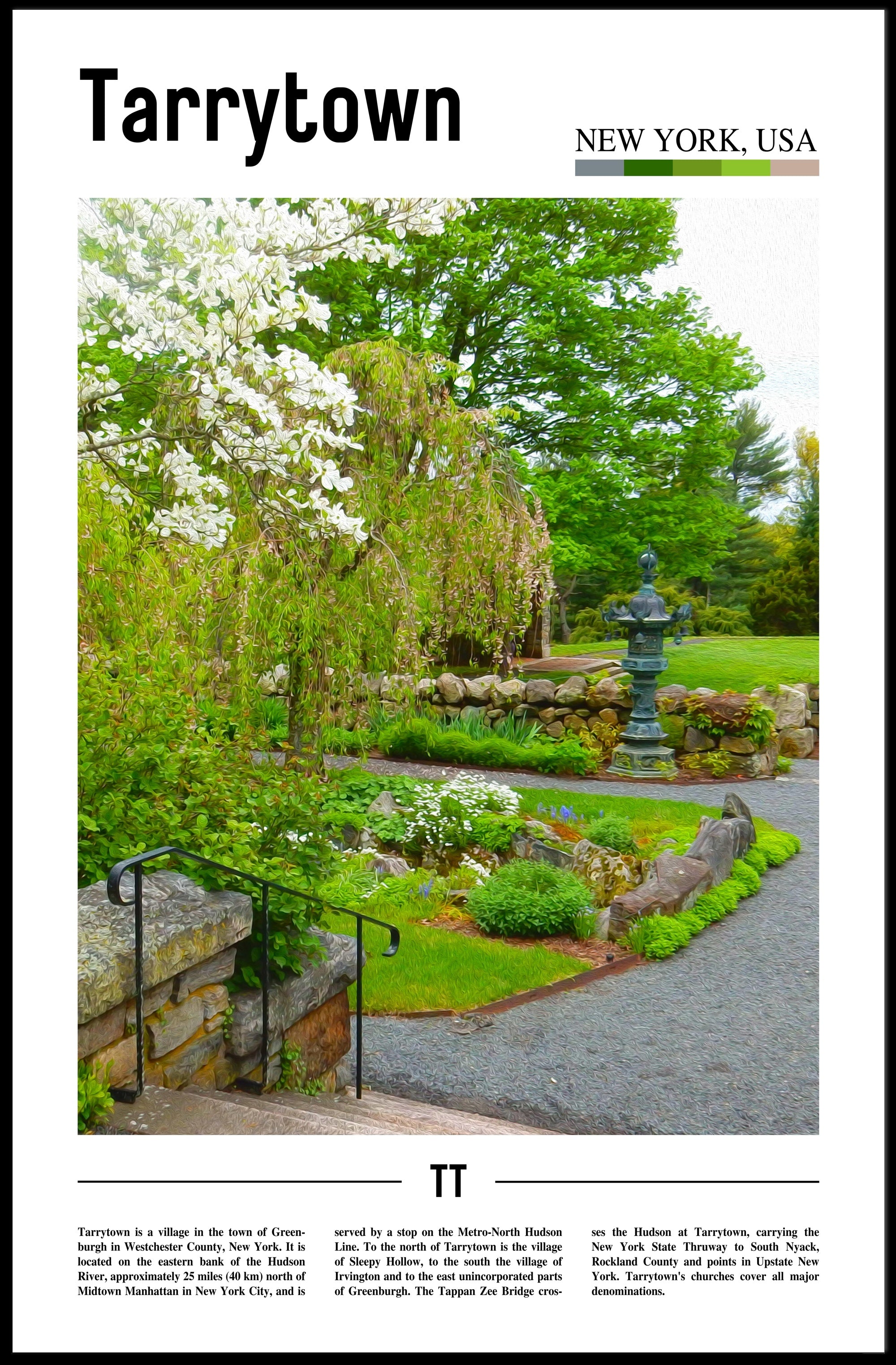 Lush Tarrytown Garden Scene Travel Poster PosterGoat