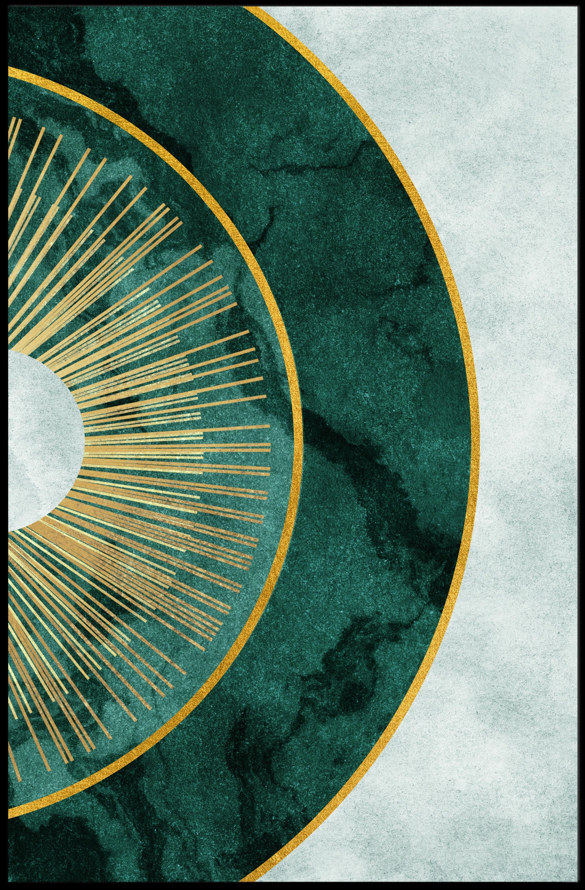 Luxurious Gold Sunburst Abstract on Green Artistic Poster PosterGoat