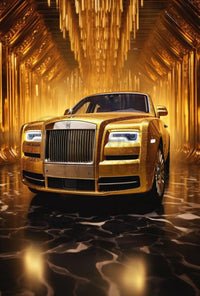 Luxurious Golden Rolls-Royce Abstract Artistic Poster PosterGoat
