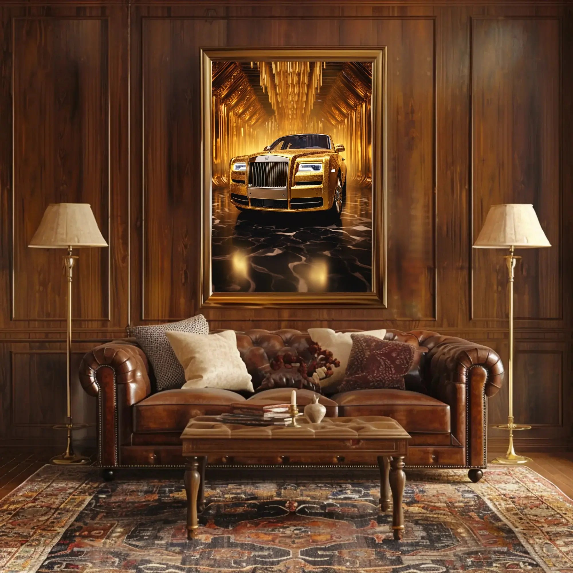 Luxurious Golden Rolls-Royce Abstract Artistic Poster PosterGoat
