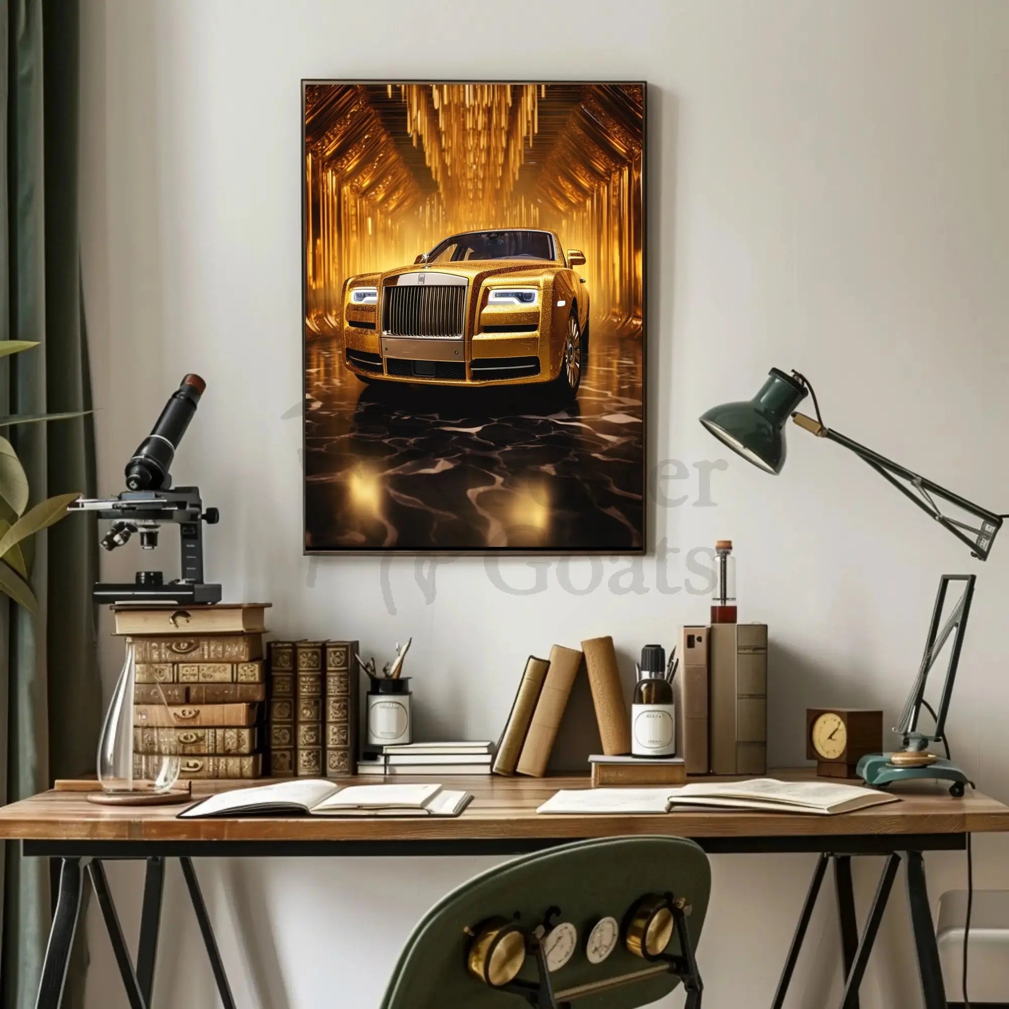 Luxurious Golden Rolls-Royce Abstract Artistic Poster PosterGoat