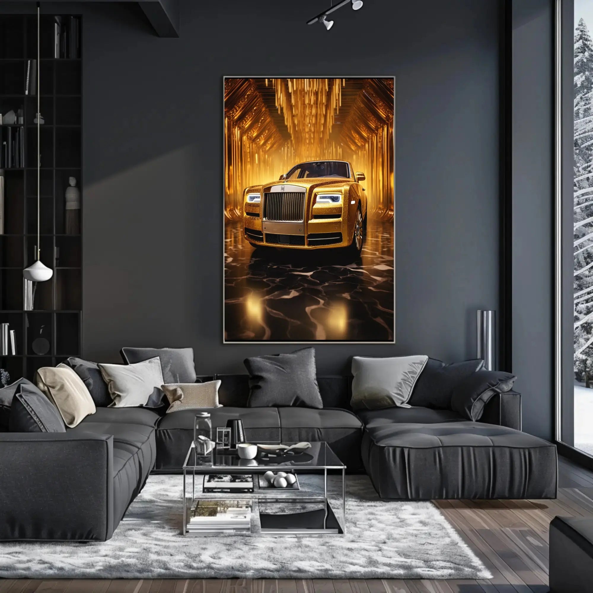 Luxurious Golden Rolls-Royce Abstract Artistic Poster PosterGoat