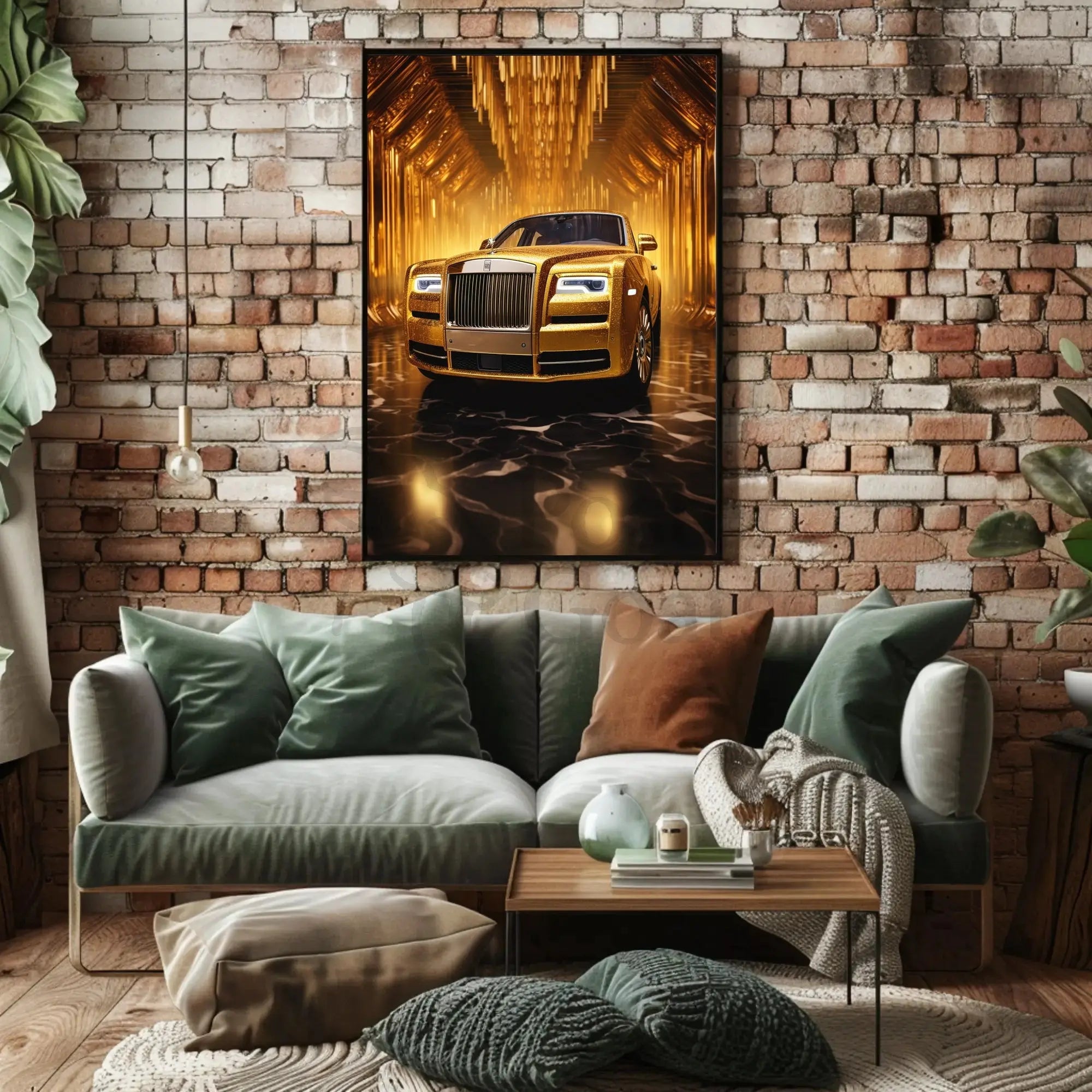 Luxurious Golden Rolls-Royce Abstract Artistic Poster PosterGoat