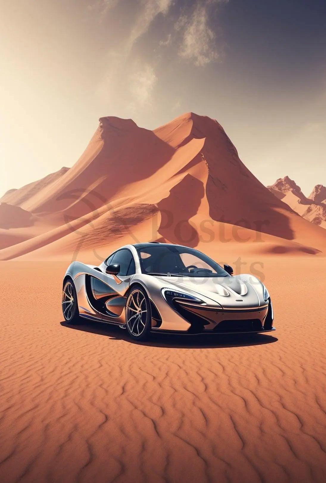 Luxury Car in Breathtaking Desert Adventure Artistic Poster PosterGoat