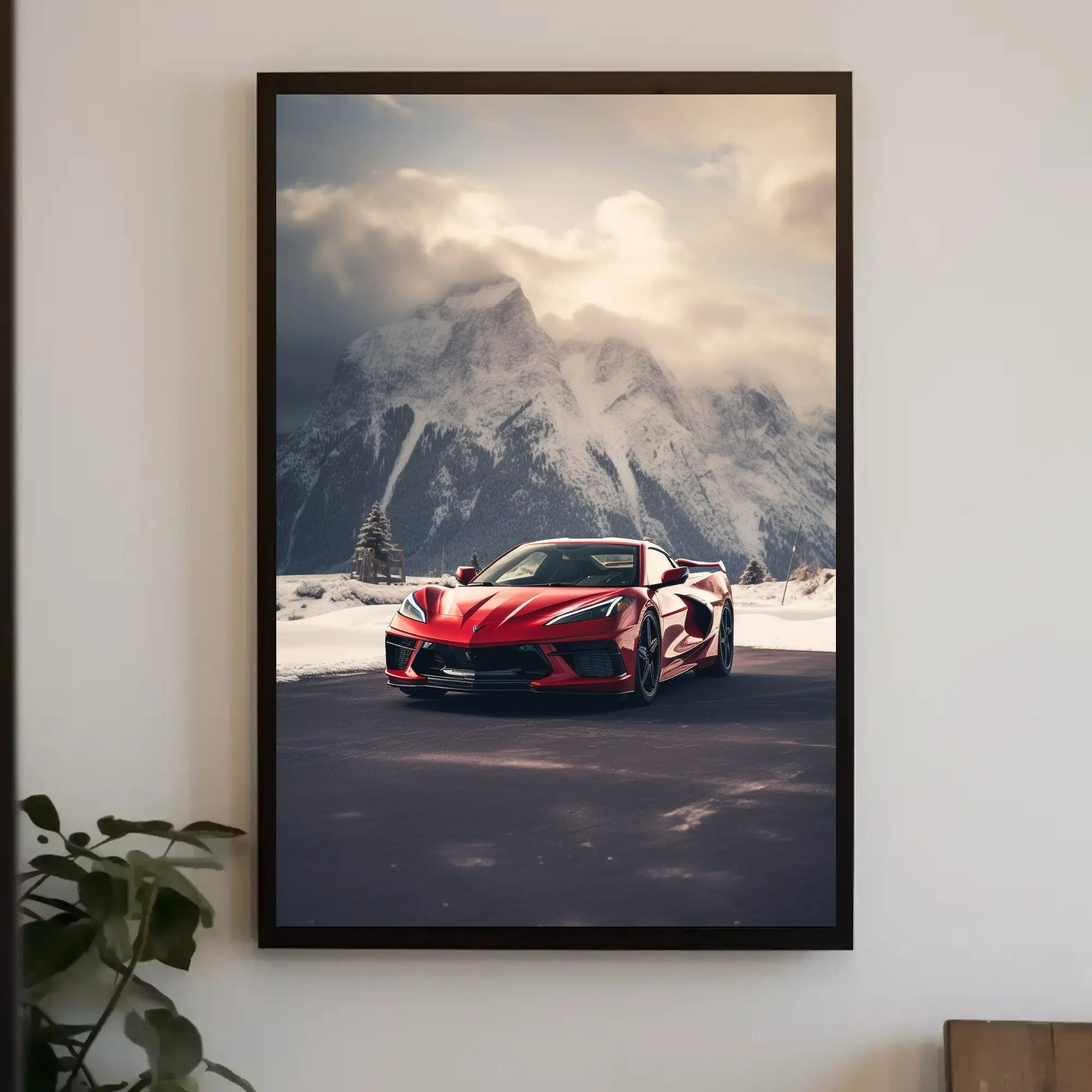 Luxury Sports Car Adventures in Snowy Mountains Poster PosterGoat