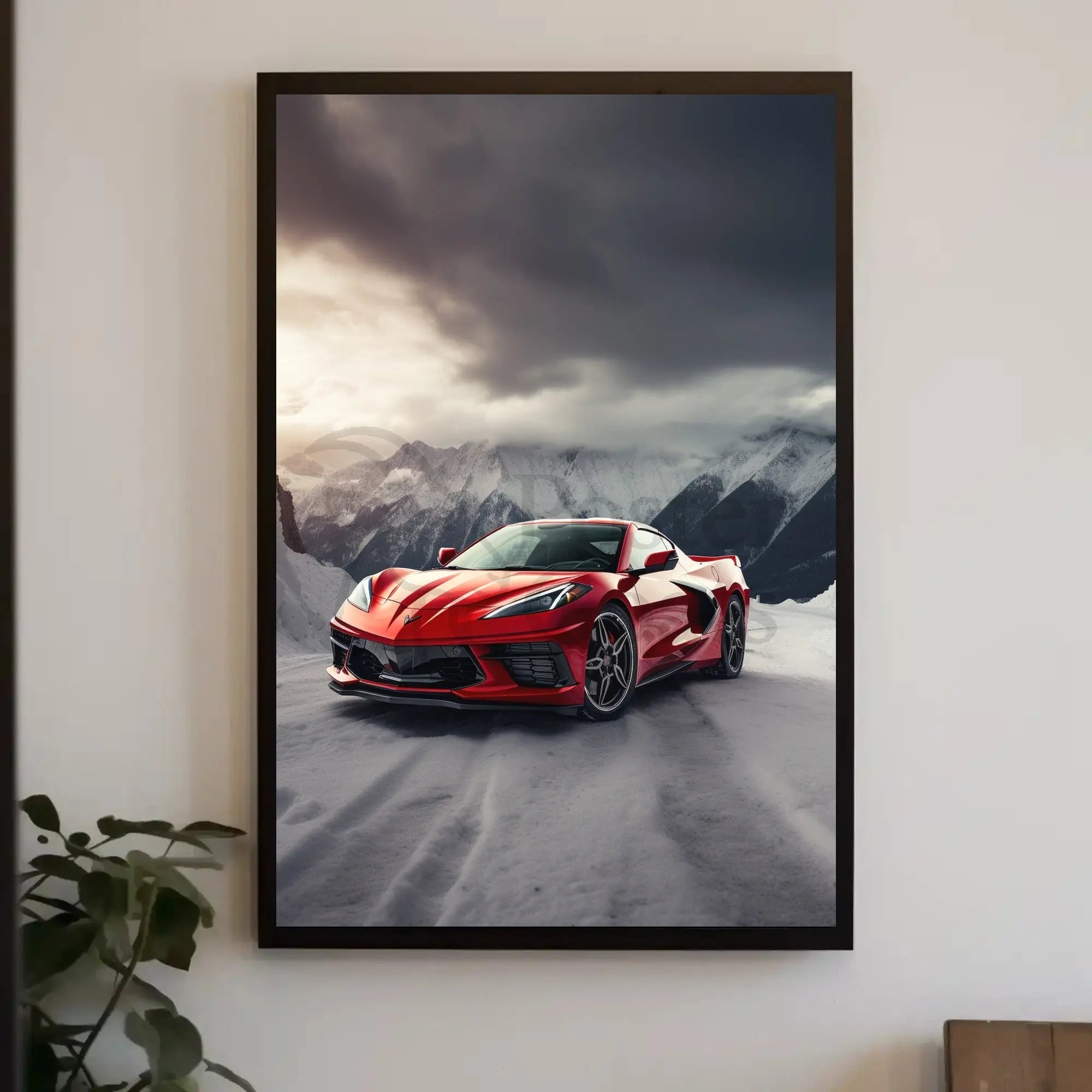Luxury Sports Car in Alpine Mountains Art Poster PosterGoat