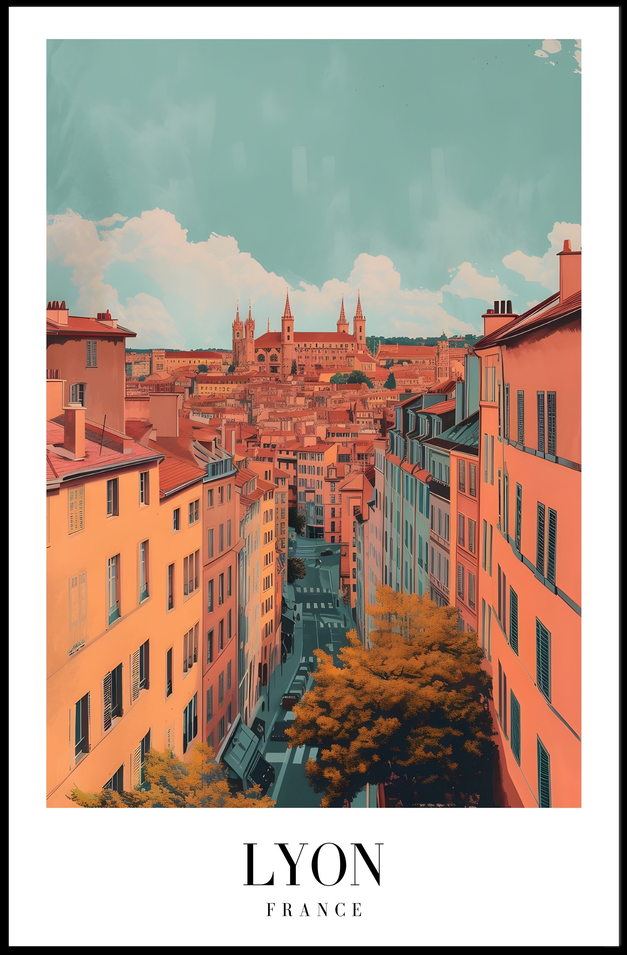 Lyon Skyline Poster: Serene Cityscape with Vintage Flair PosterGoat