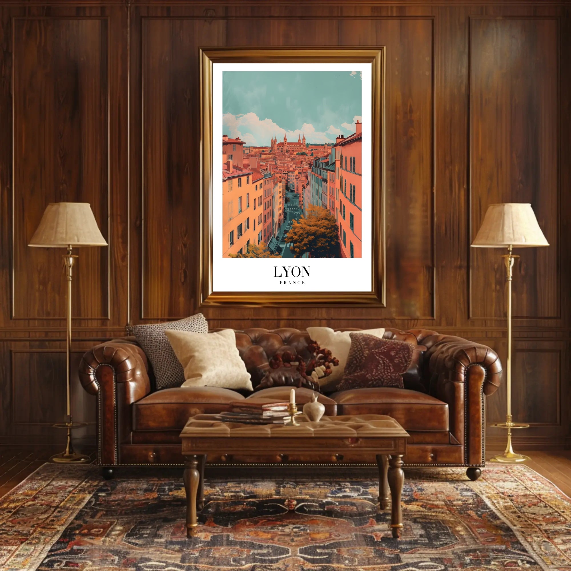 Lyon Skyline Poster: Serene Cityscape with Vintage Flair PosterGoat