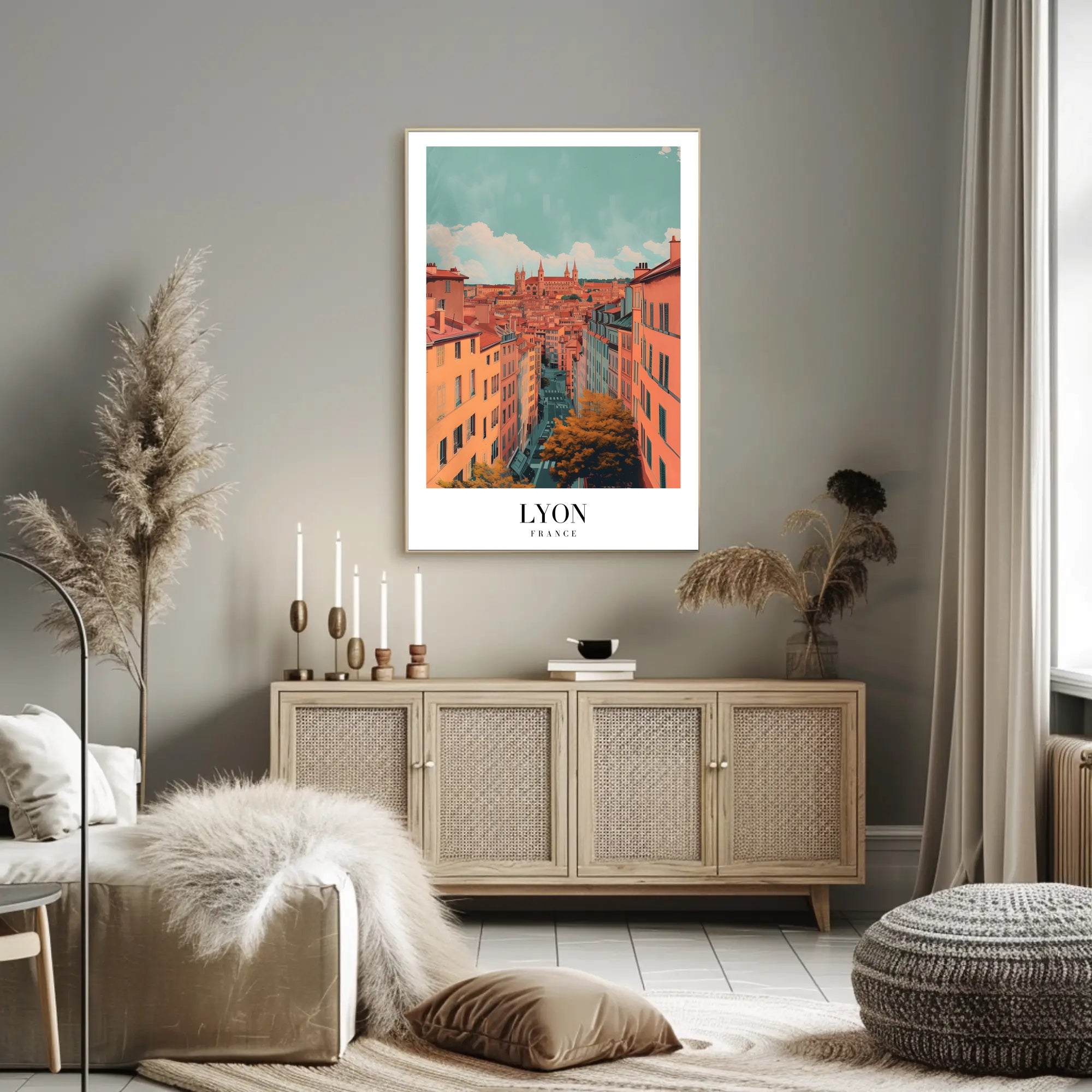 Lyon Skyline Poster: Serene Cityscape with Vintage Flair PosterGoat