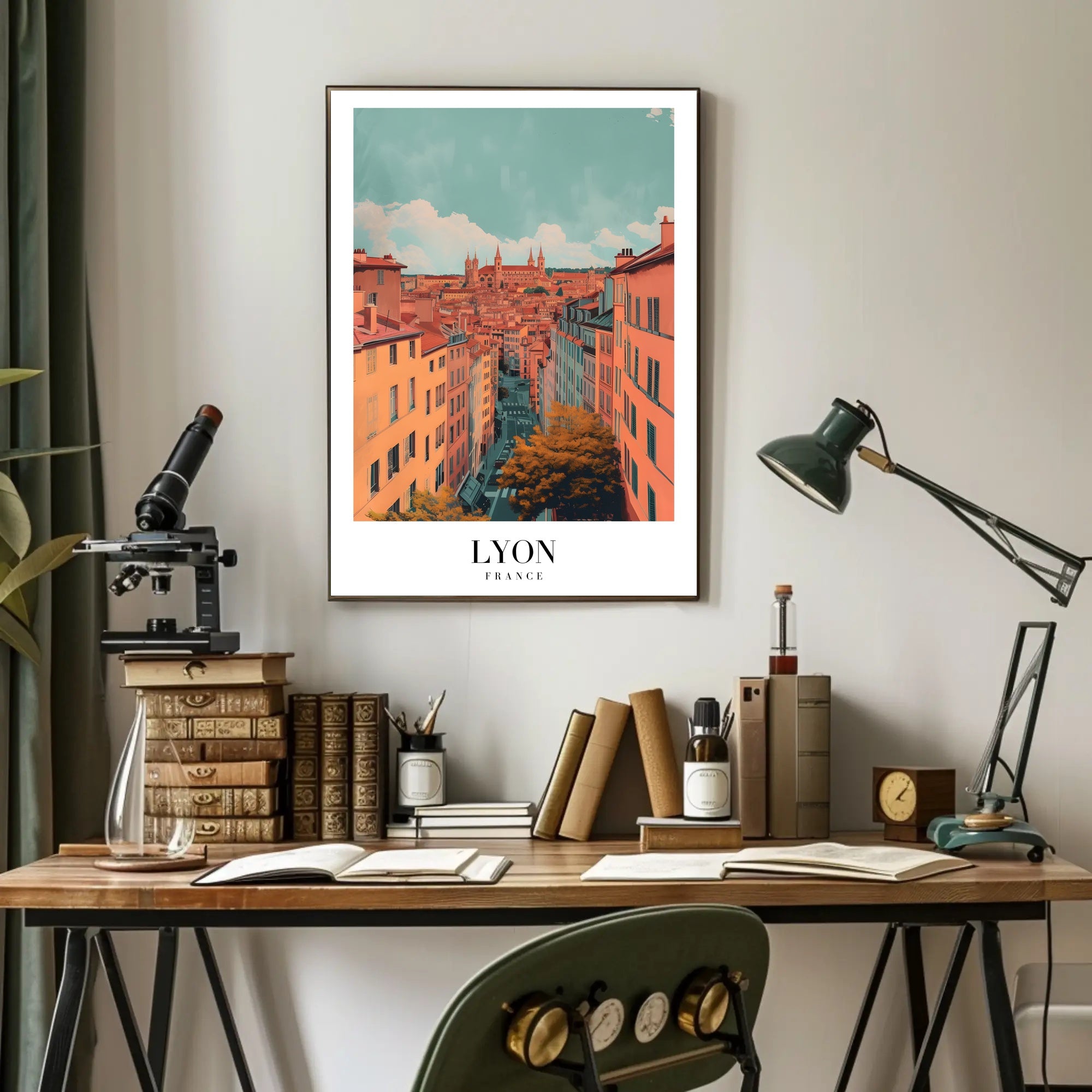 Lyon Skyline Poster: Serene Cityscape with Vintage Flair PosterGoat