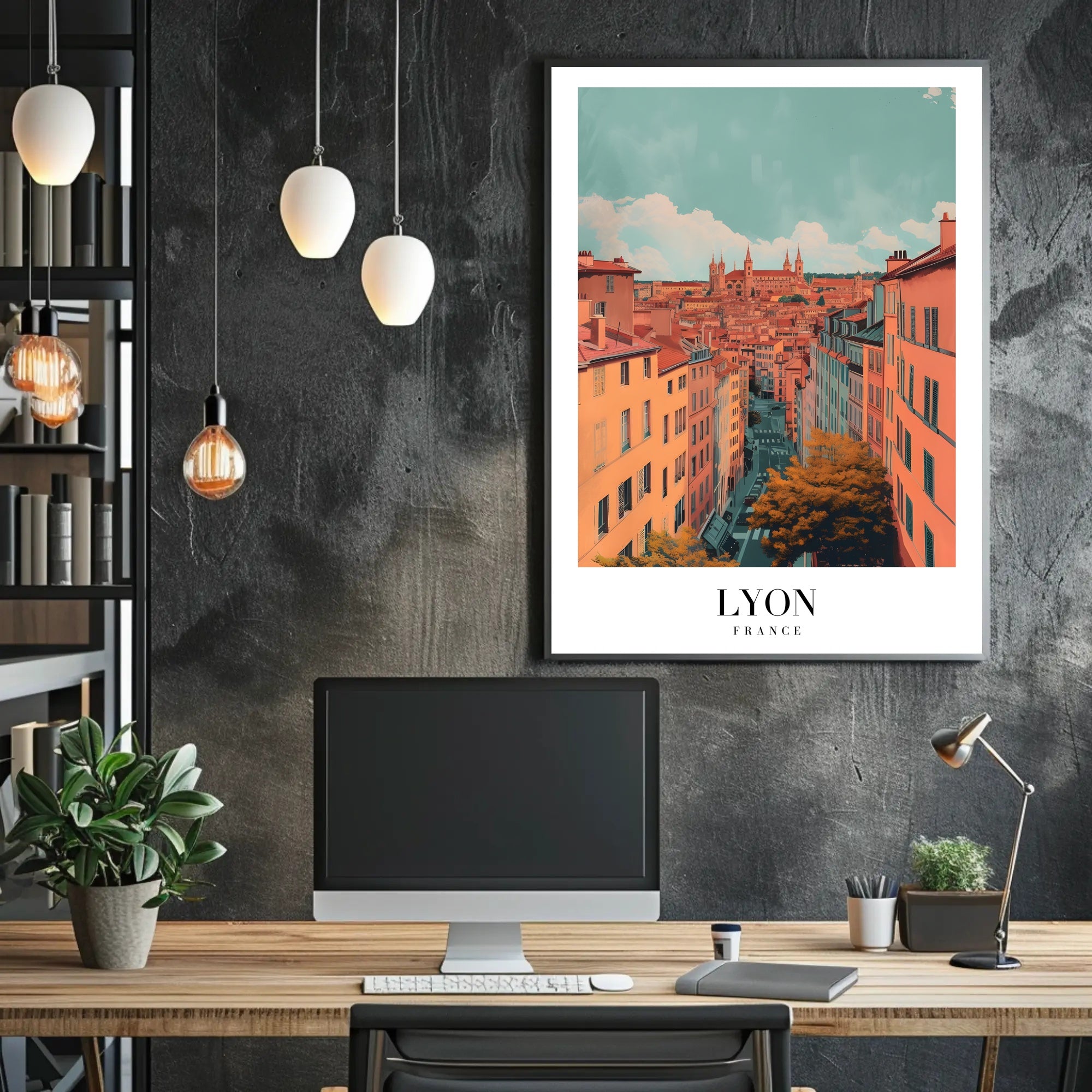 Lyon Skyline Poster: Serene Cityscape with Vintage Flair PosterGoat