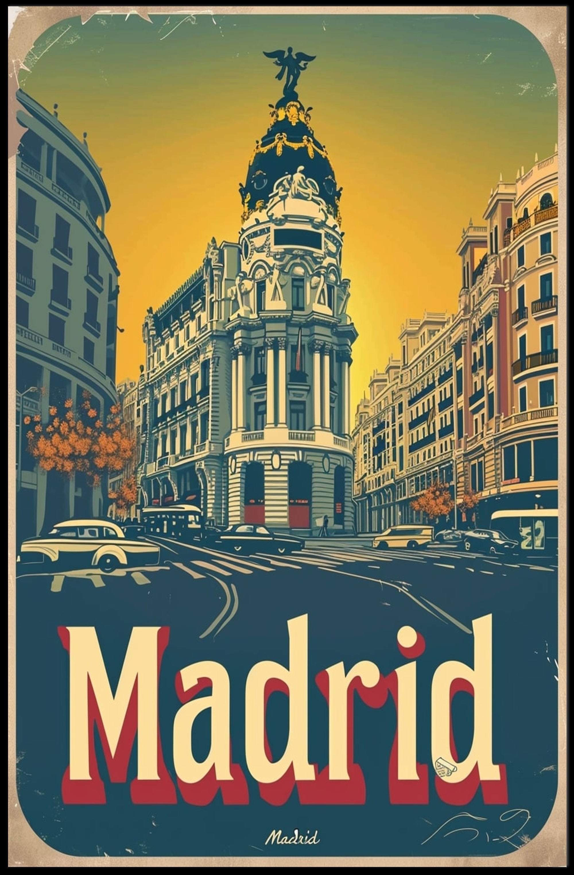 Madrid Metropolis Building Vintage Travel Poster PosterGoat