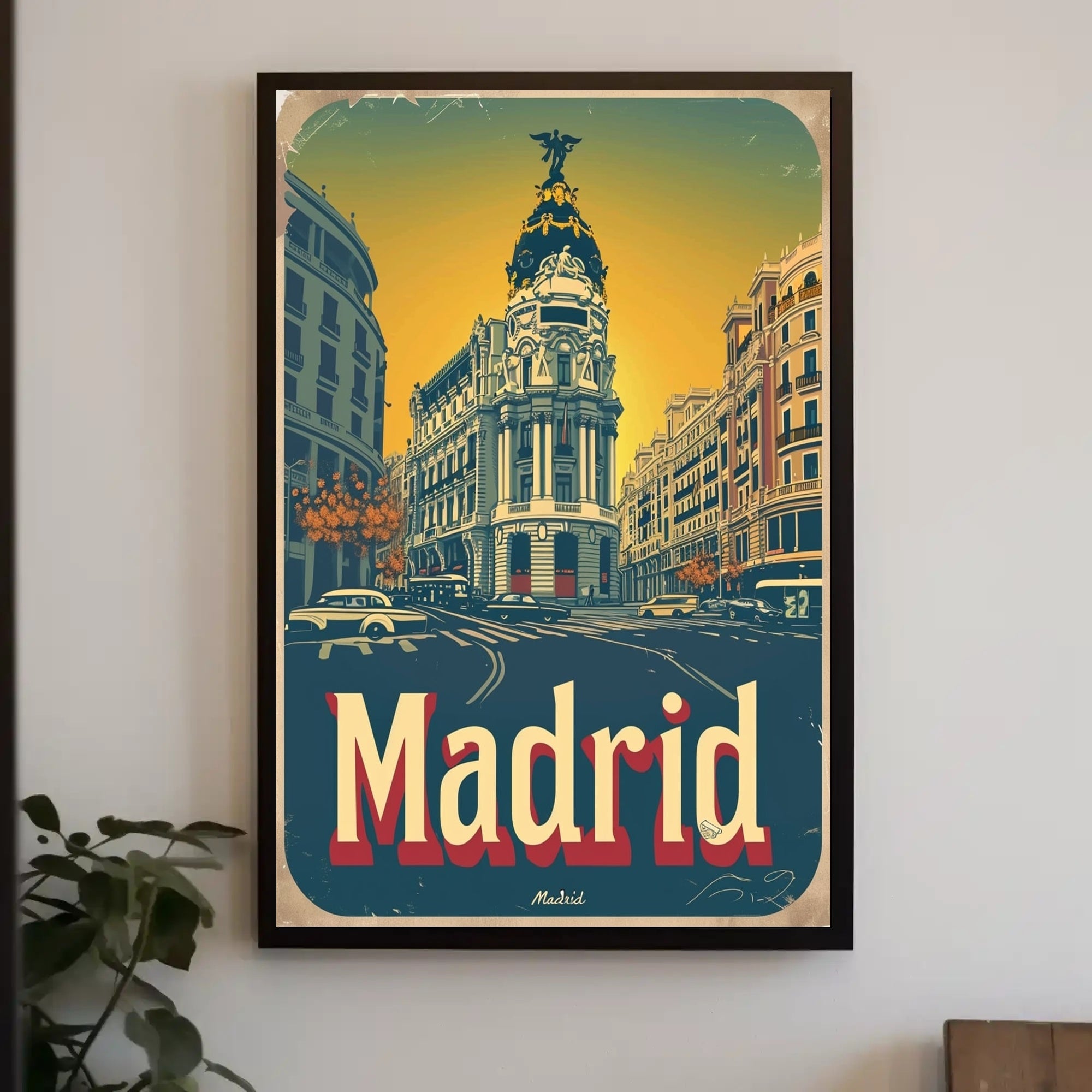 Madrid Metropolis Building Vintage Travel Poster PosterGoat