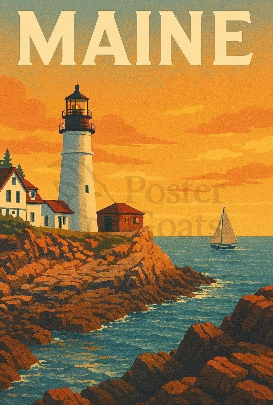 Maine Lighthouse Scenic View Travel Poster PosterGoat