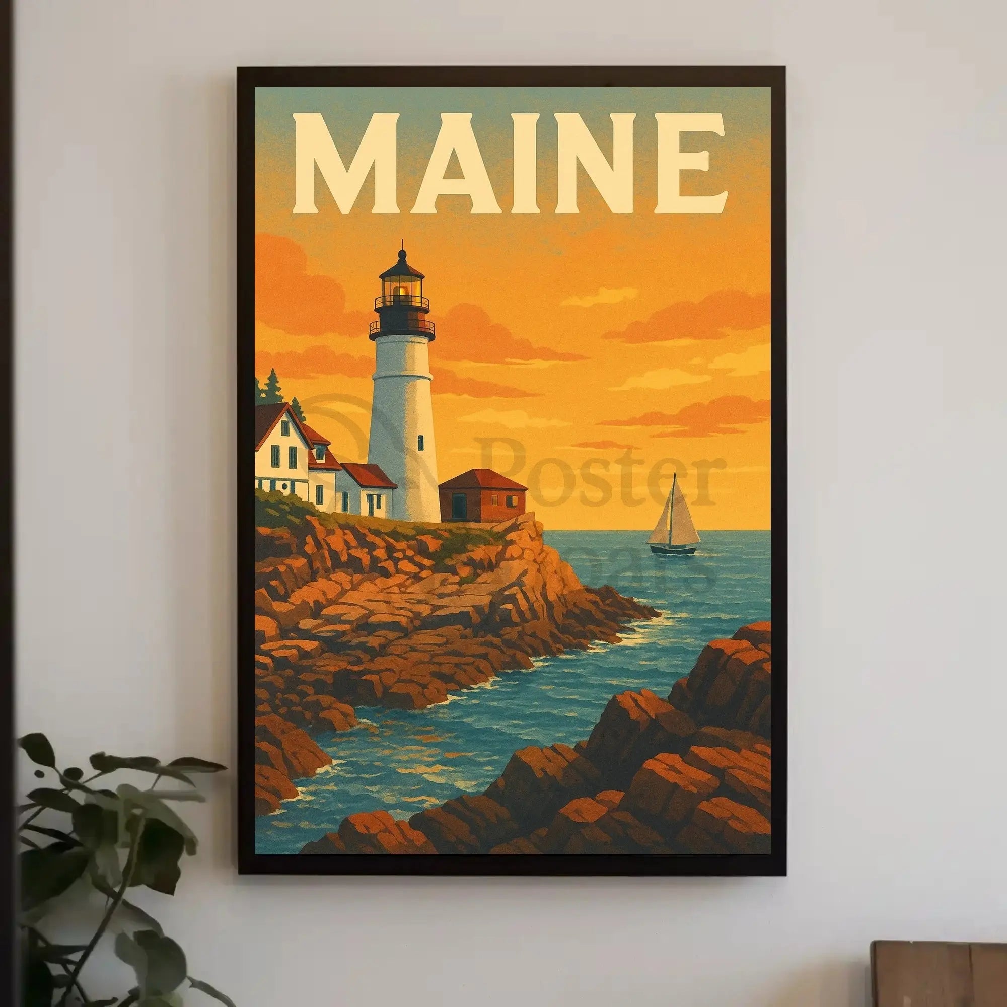 Maine Lighthouse Scenic View Travel Poster PosterGoat