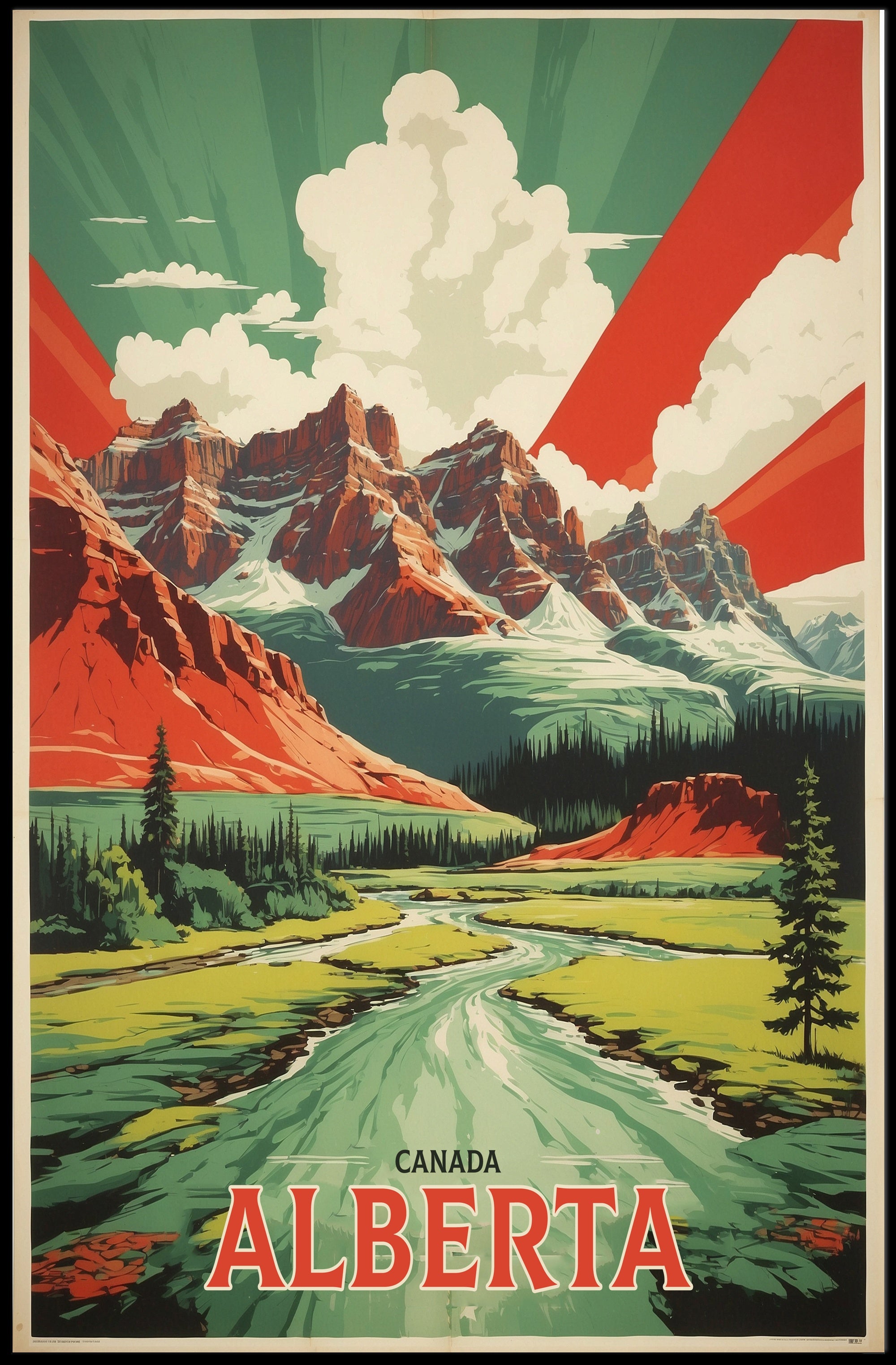 Majestic Alberta Mountains Vintage Travel Poster PosterGoat