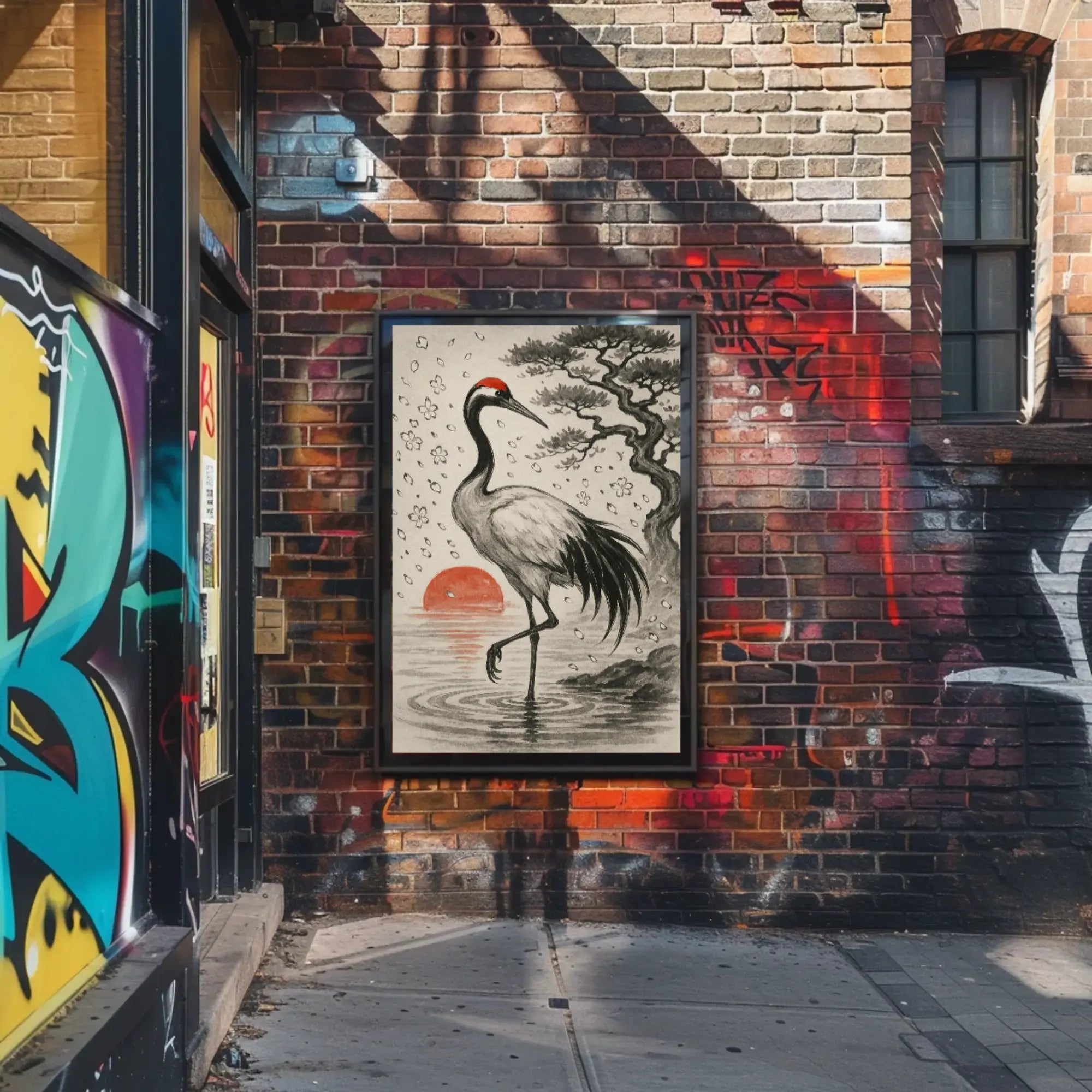 Majestic Crane at Sunrise Japanese Heritage Poster PosterGoat