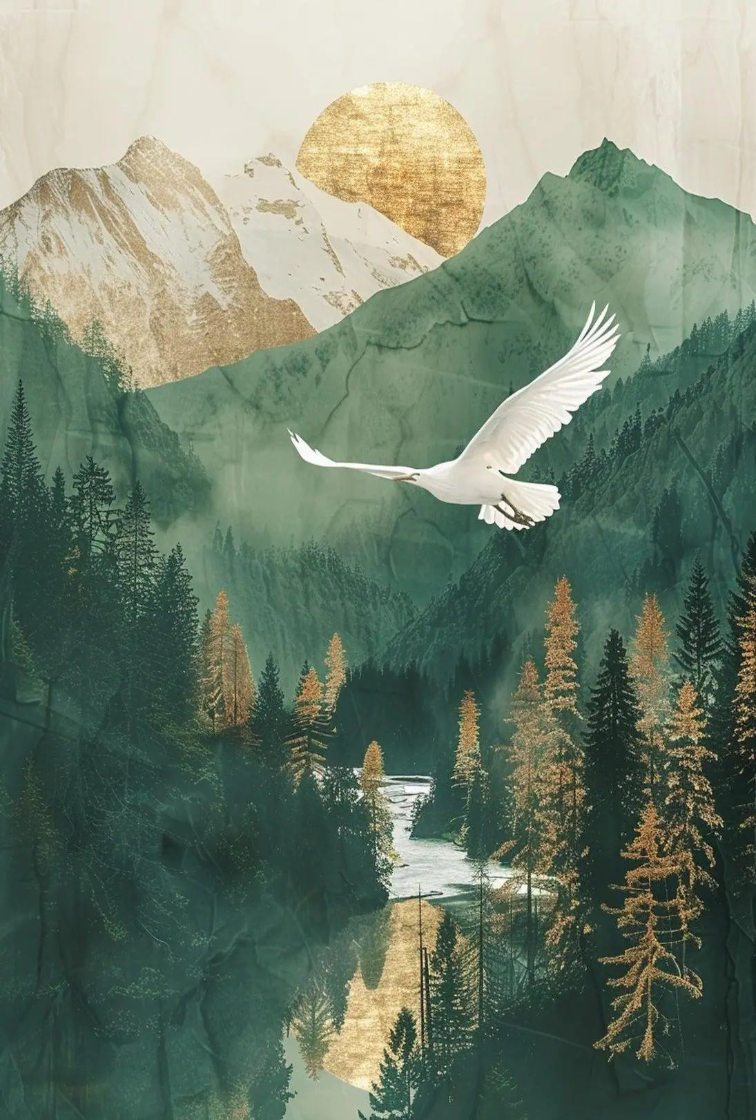 Majestic Crane in Serene Mountain National Park Poster PosterGoat