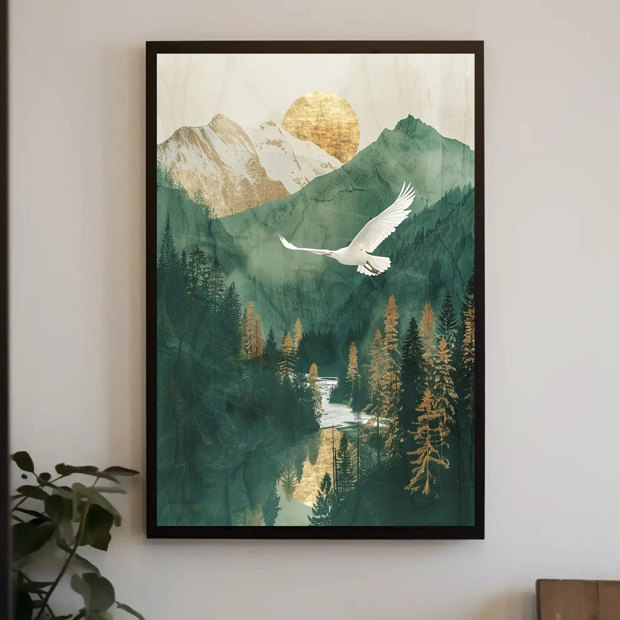 Majestic Crane in Serene Mountain National Park Poster PosterGoat