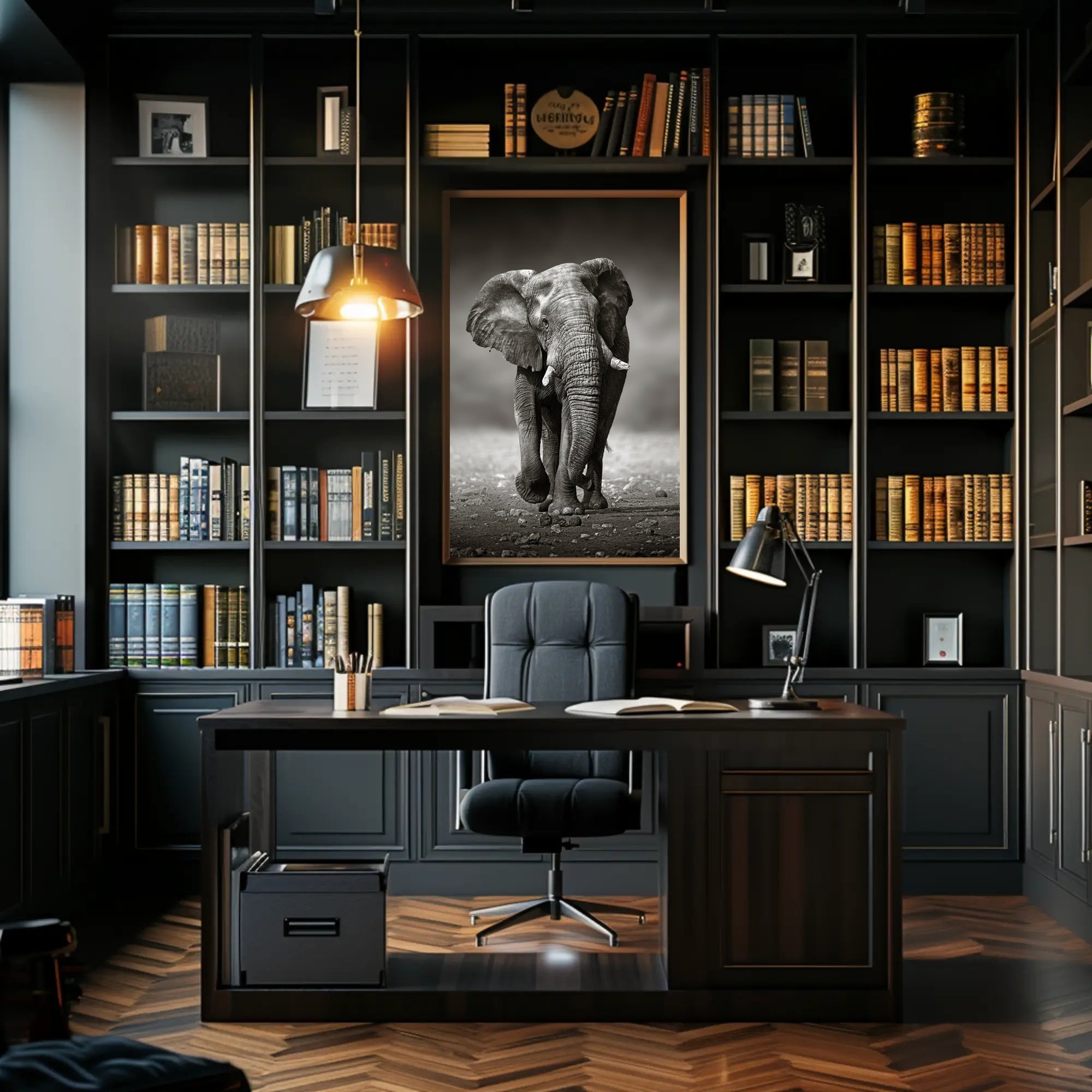 Majestic Elephant Photorealism in Black and White Animal Poster PosterGoat