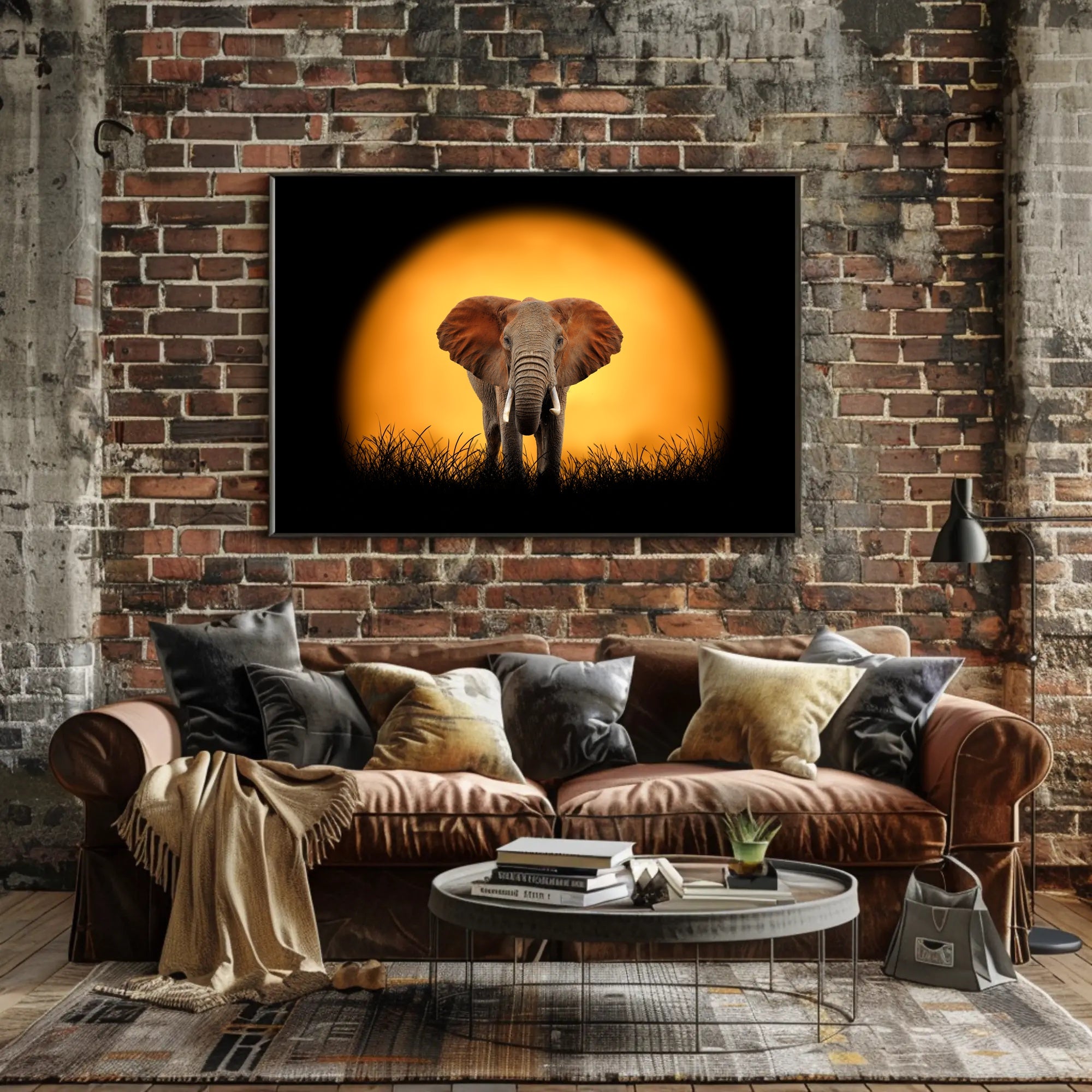 Majestic Elephant Silhouette at Sunset Animal Poster PosterGoat
