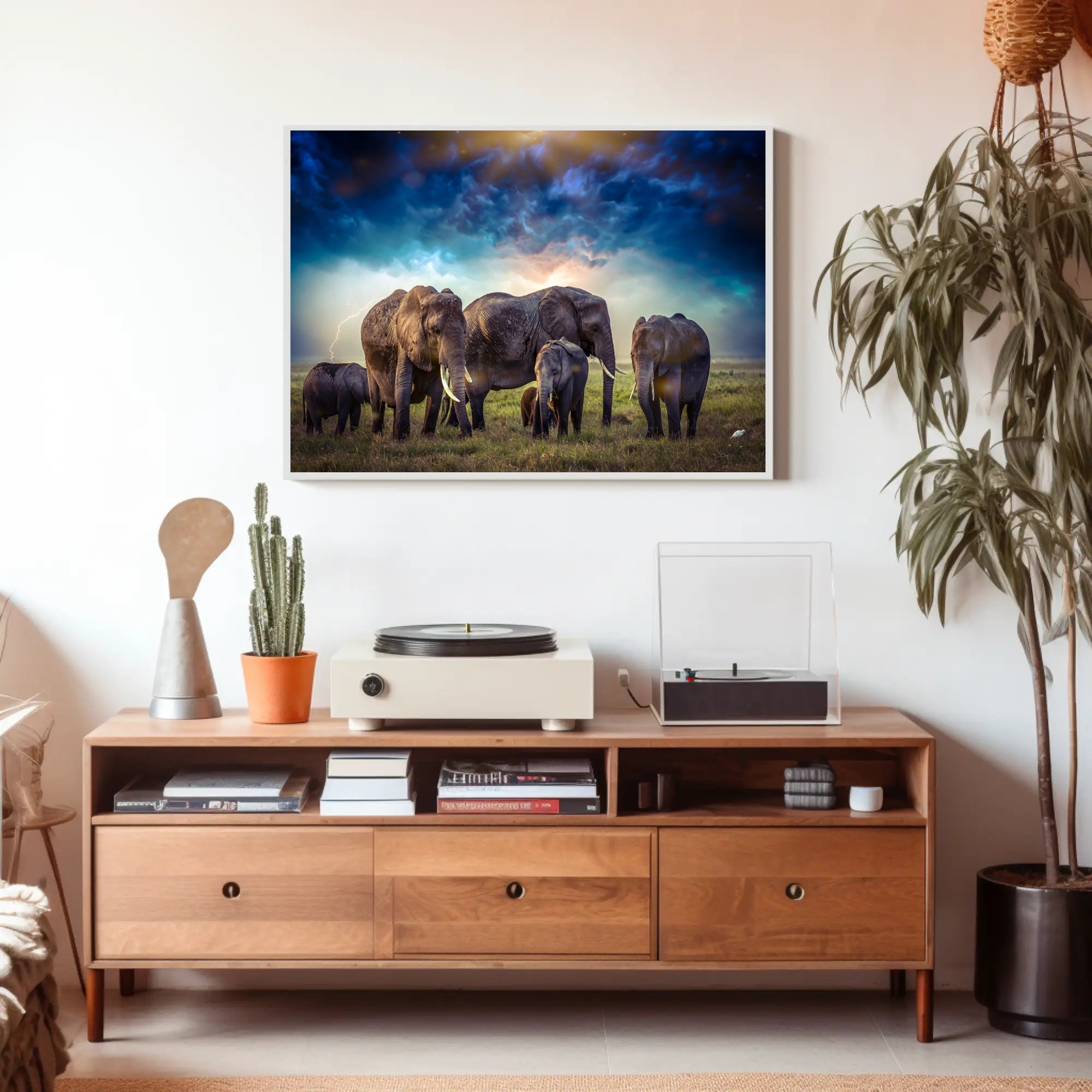 Majestic Elephants on African Savanna Animal Poster PosterGoat