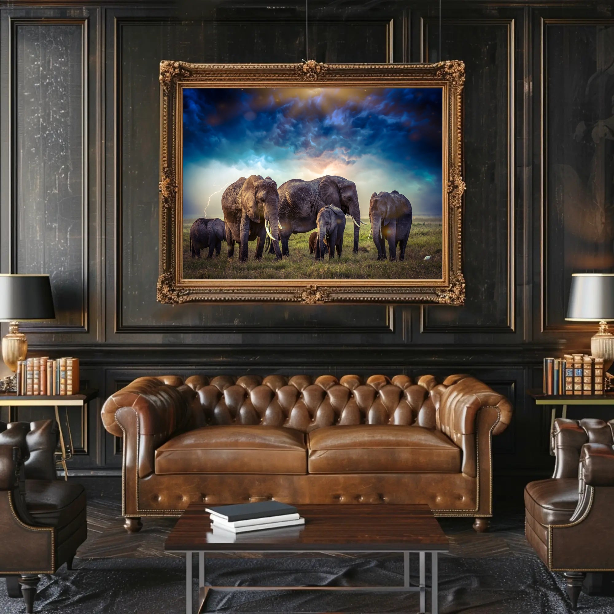 Majestic Elephants on African Savanna Animal Poster PosterGoat