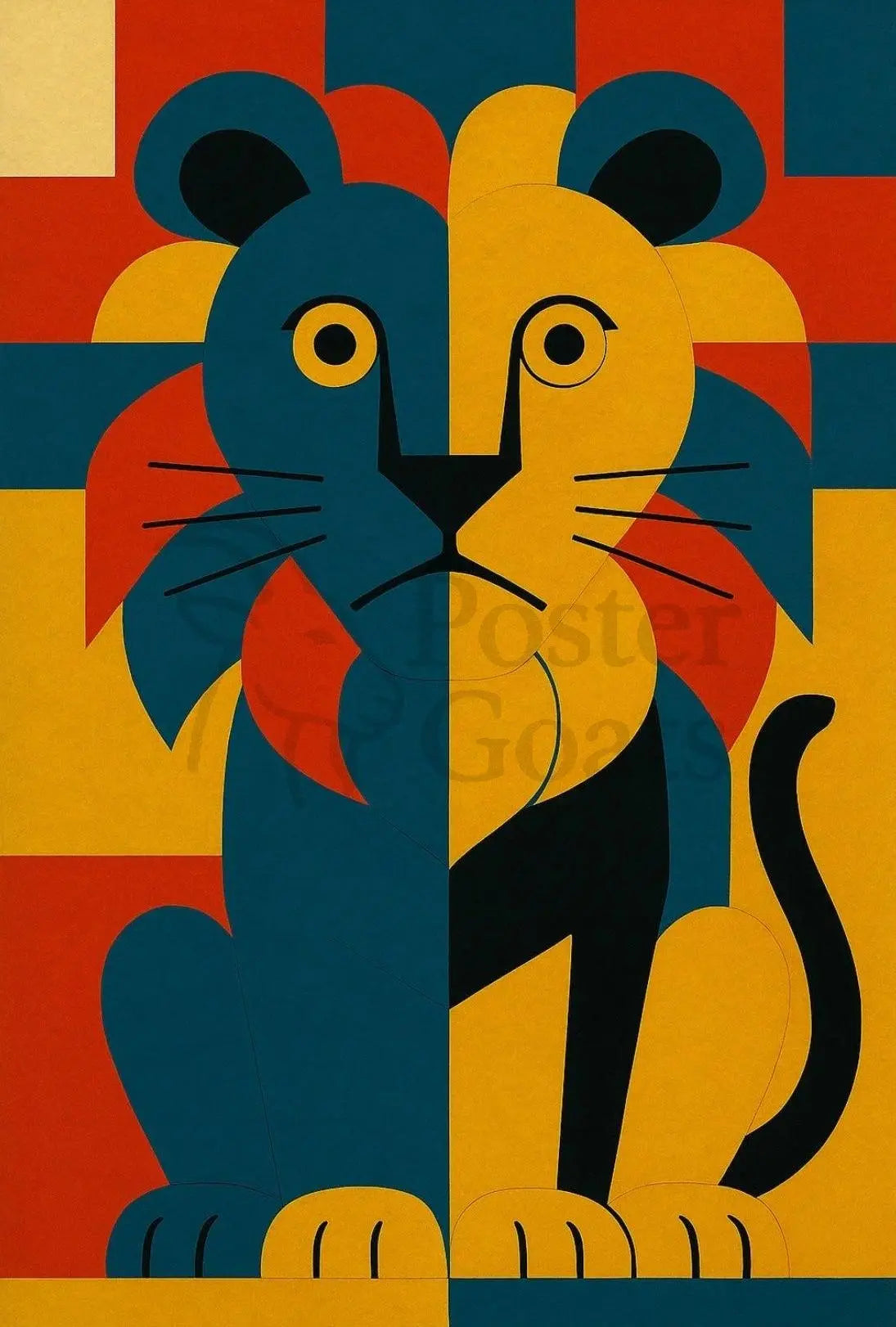 Majestic Geometric Lion Art Deco Animal Poster PosterGoat