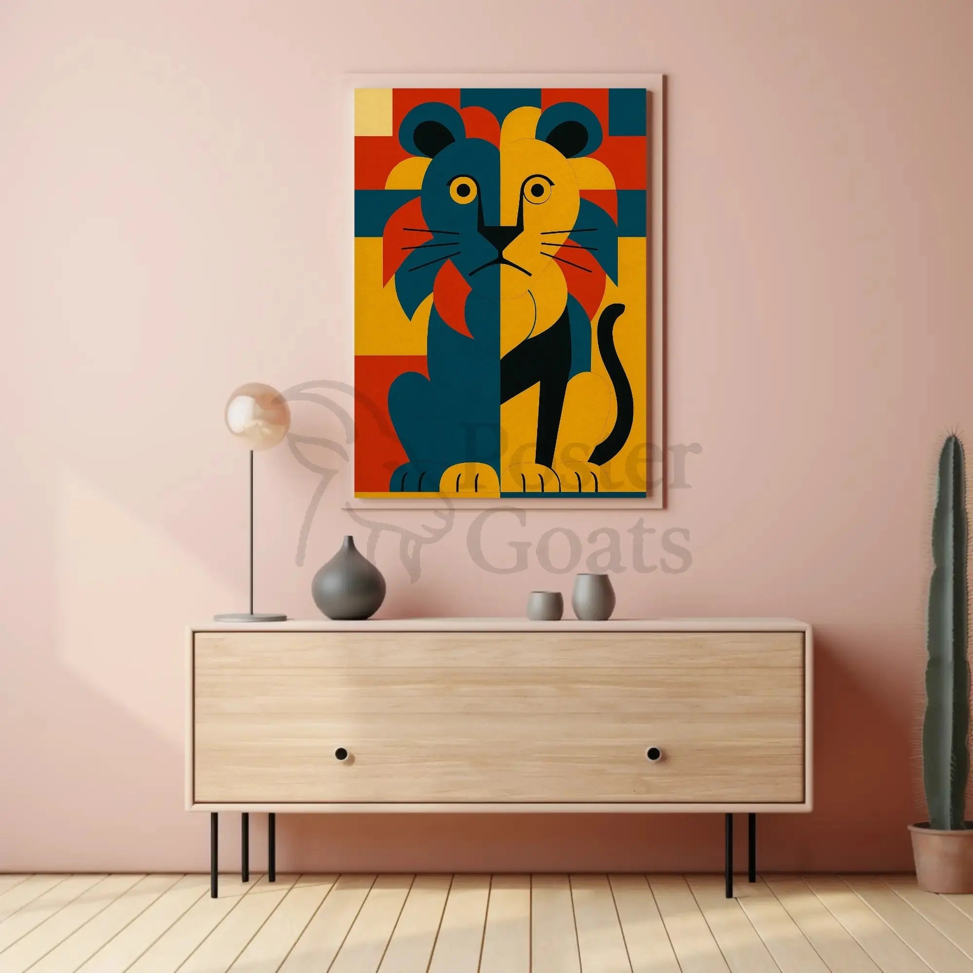 Majestic Geometric Lion Art Deco Animal Poster PosterGoat