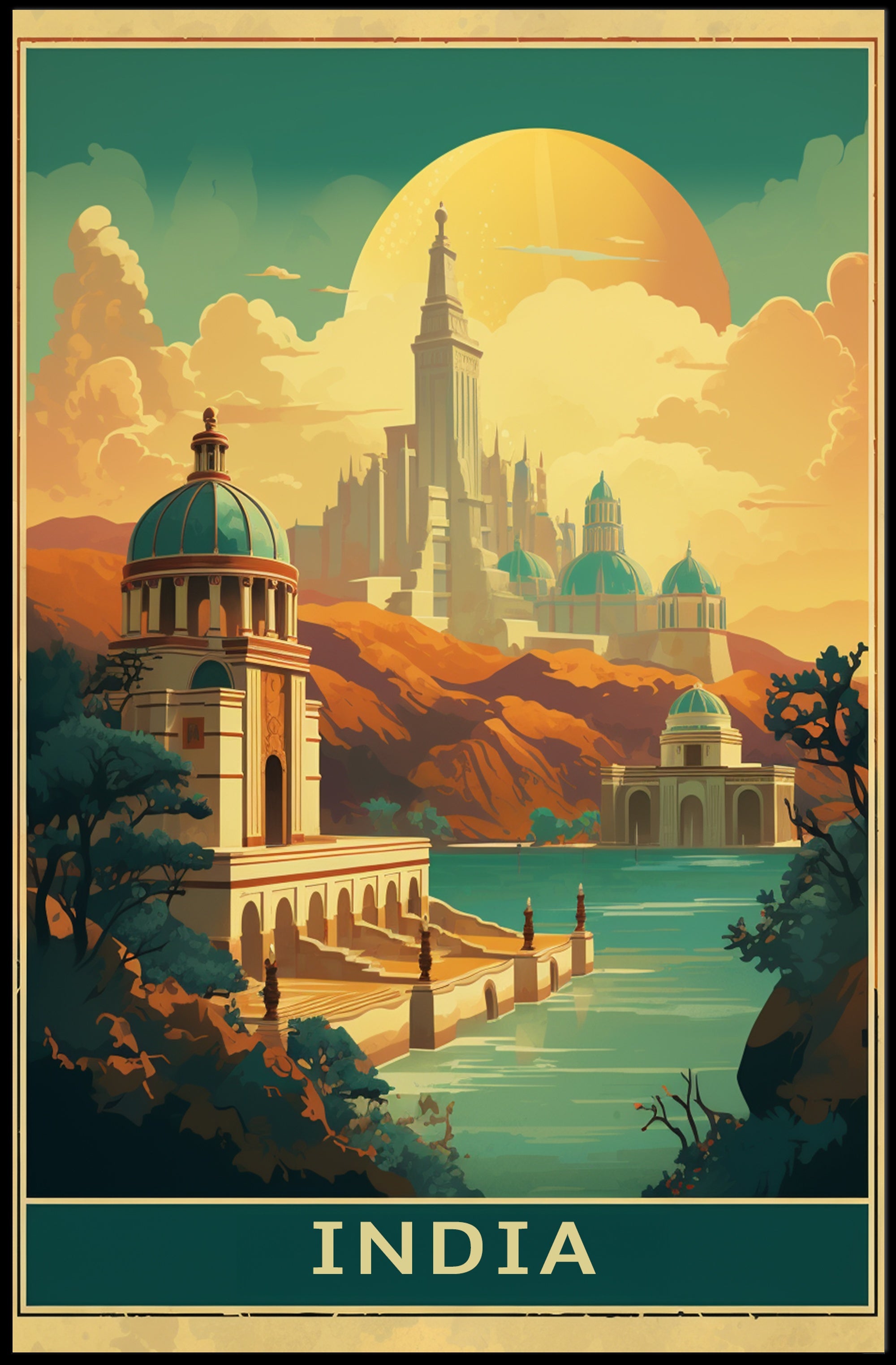 Majestic Indian-Inspired Cityscape Fantasy or Mythology Poster PosterGoat